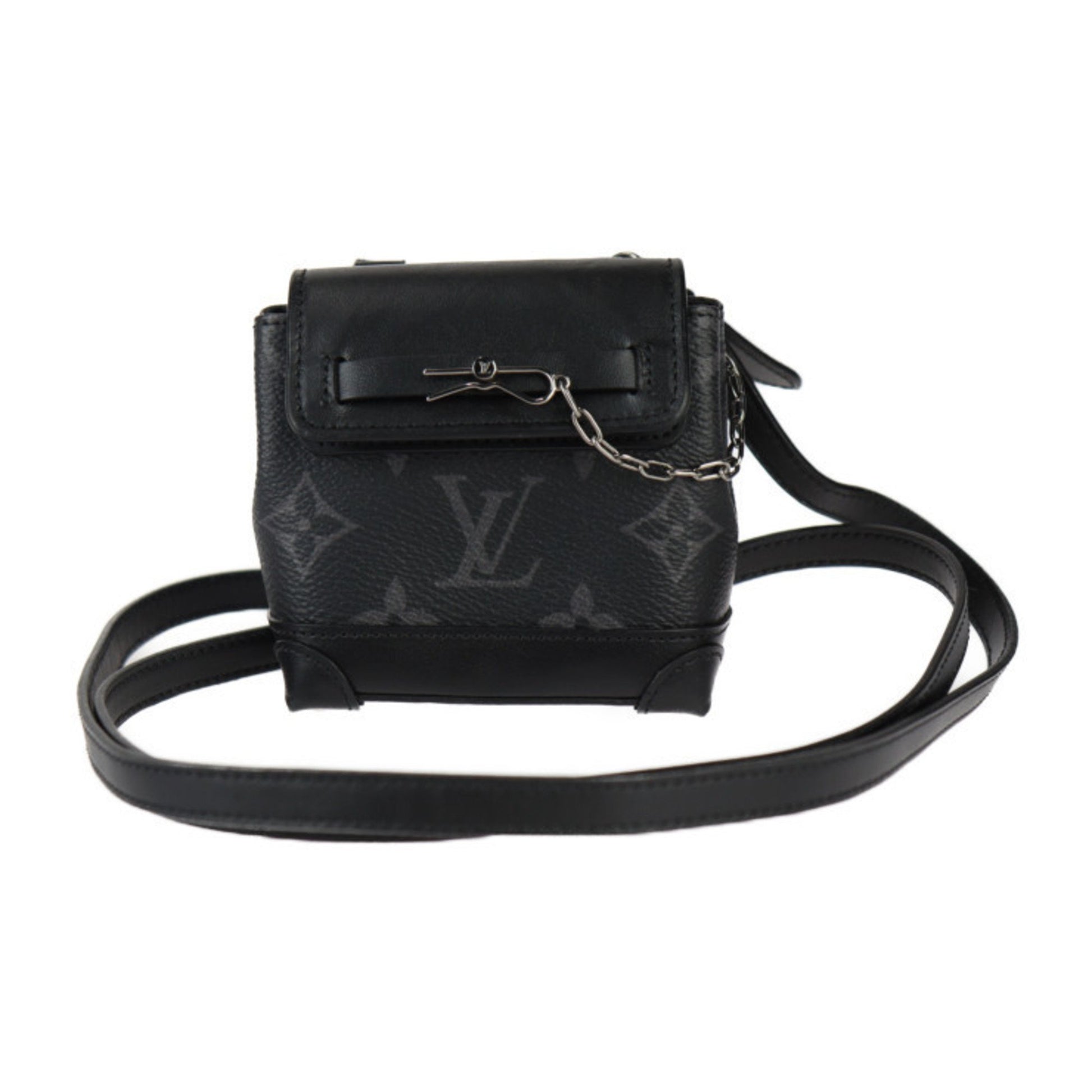 Louis Vuitton Steamer, Black, Leather, shoulder