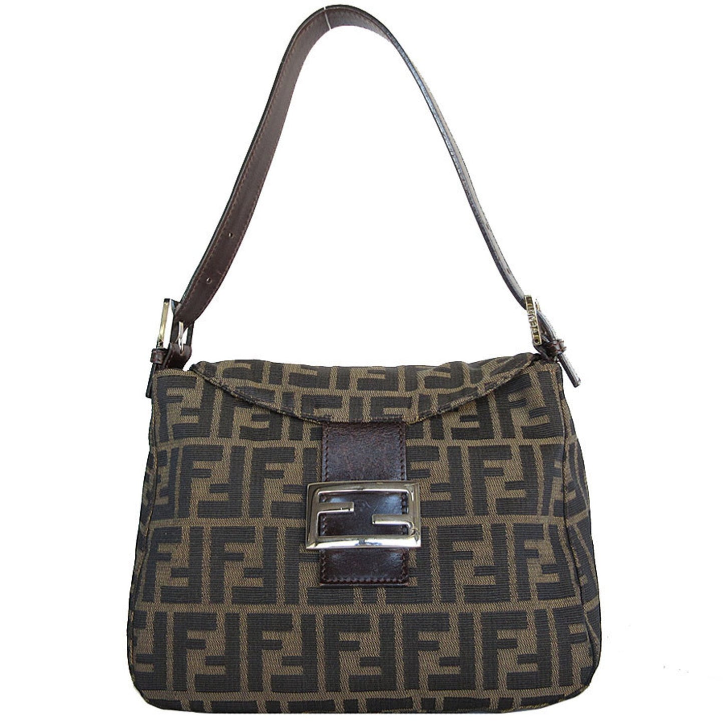 Fendi Zucca, Brown, Canvas, shoulder