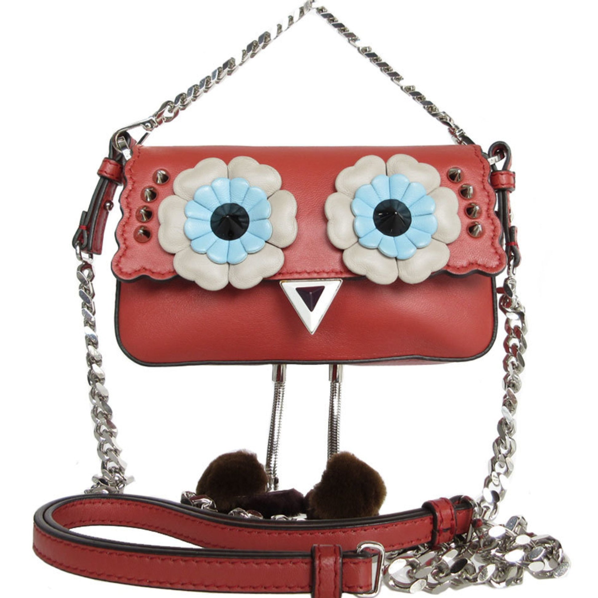 Fendi Monster, Red, Leather, handbag