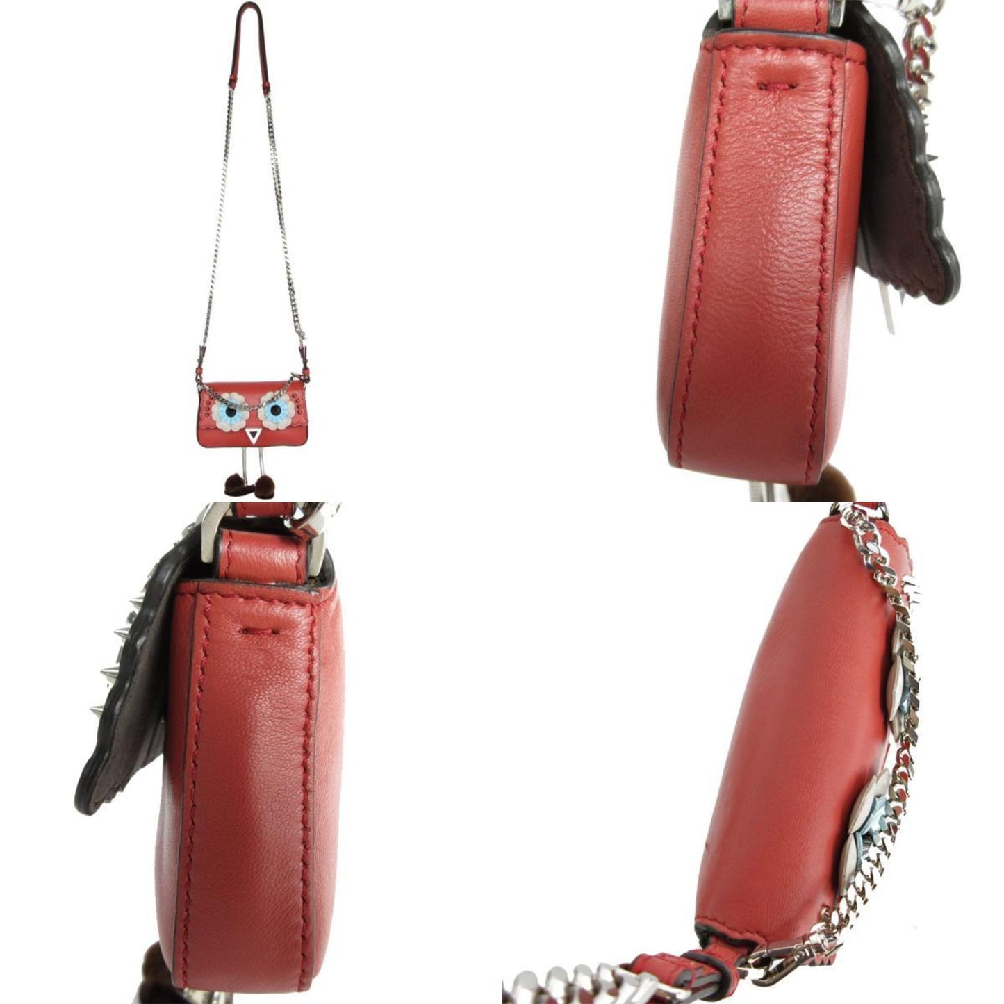 Fendi Monster, Red, Leather, handbag