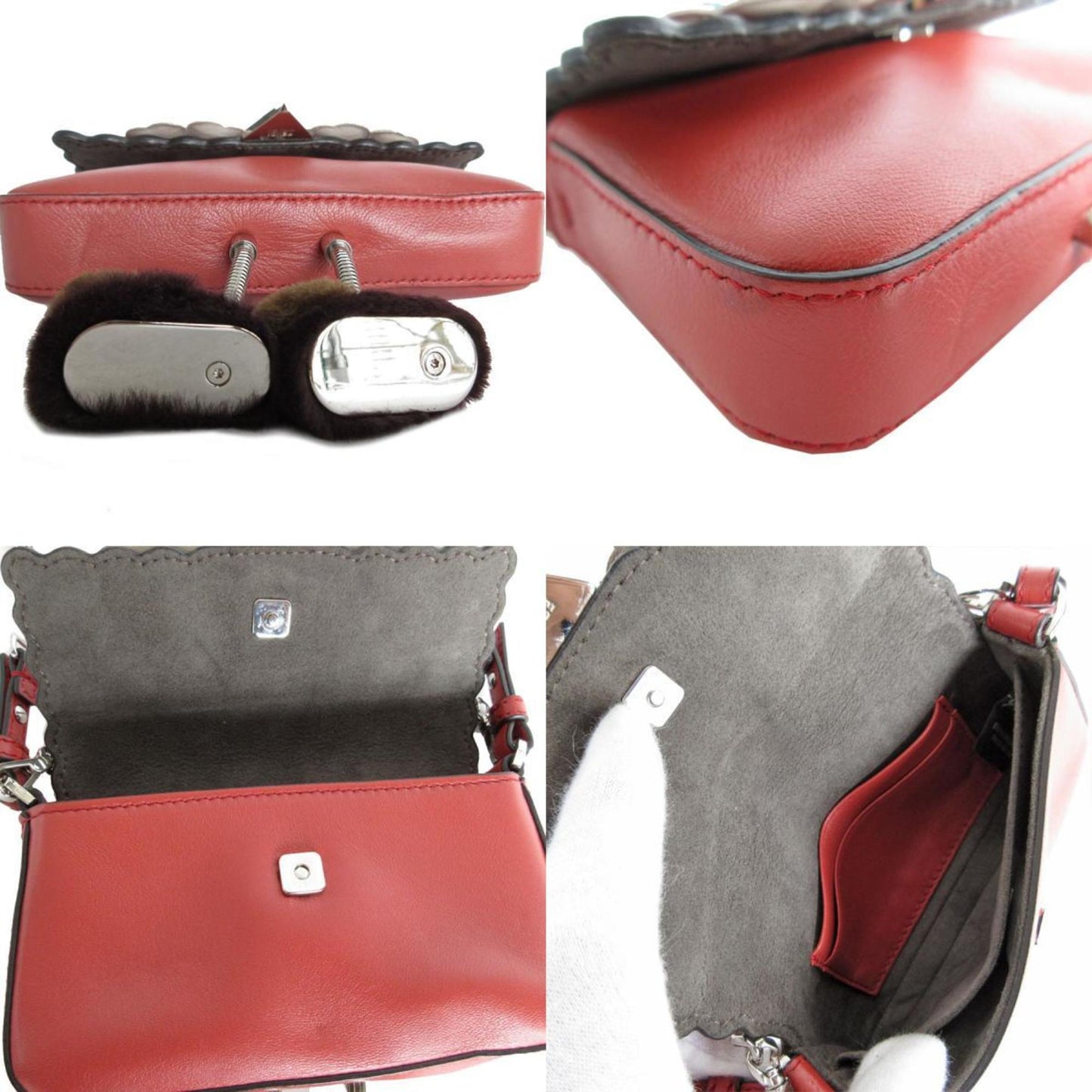 Fendi Monster, Red, Leather, handbag