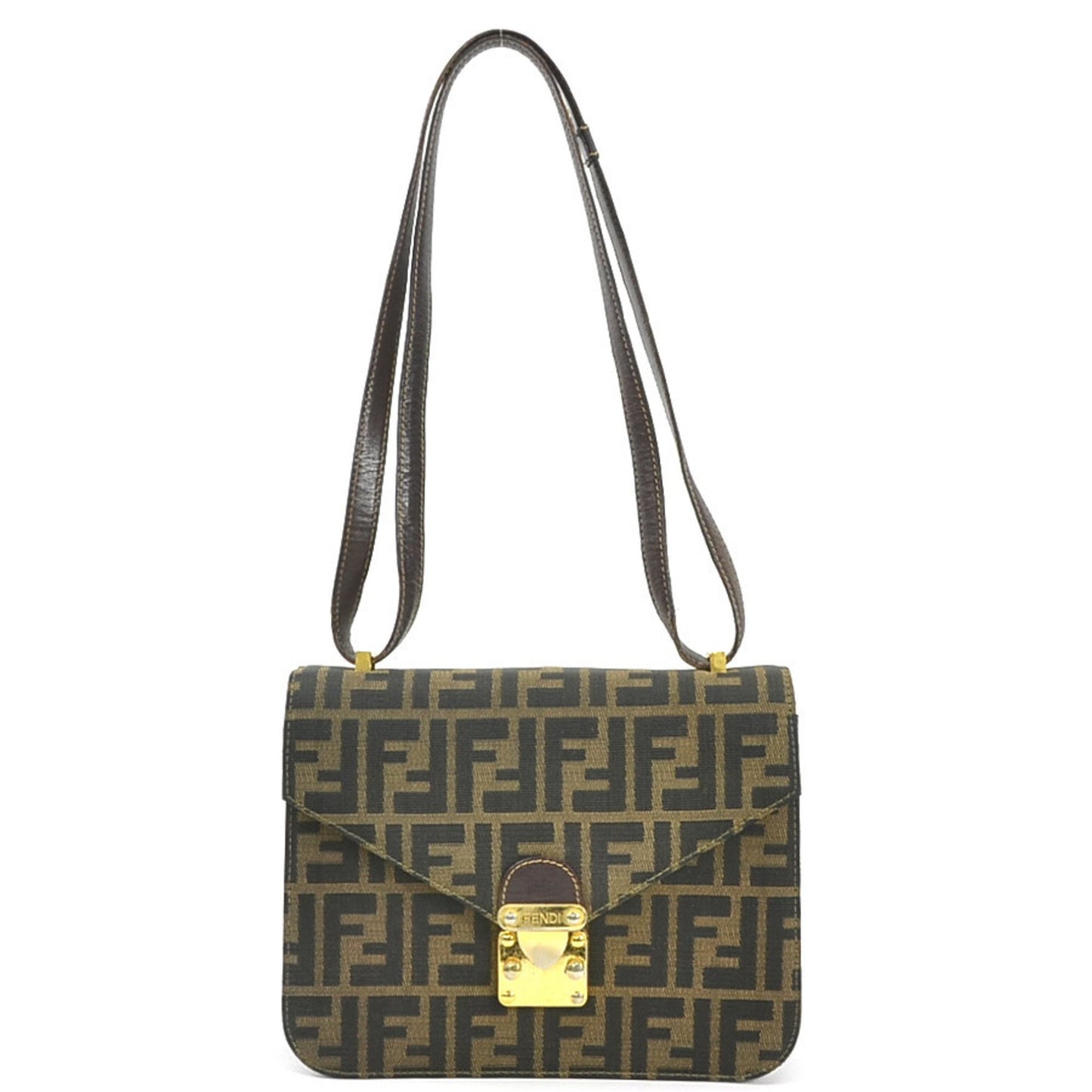 Fendi Zucca, Brown, Canvas, shoulder