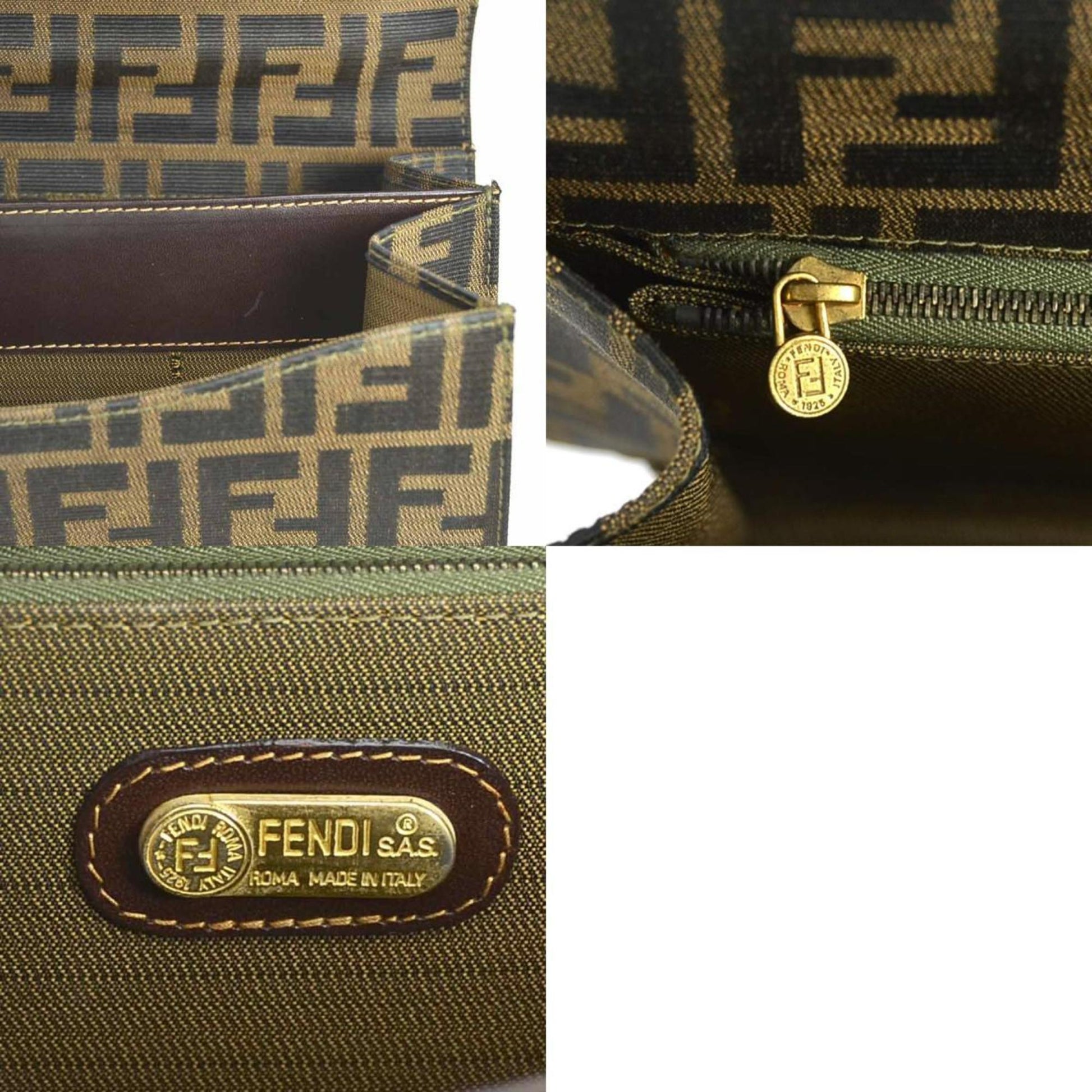 Fendi Zucca, Brown, Canvas, shoulder