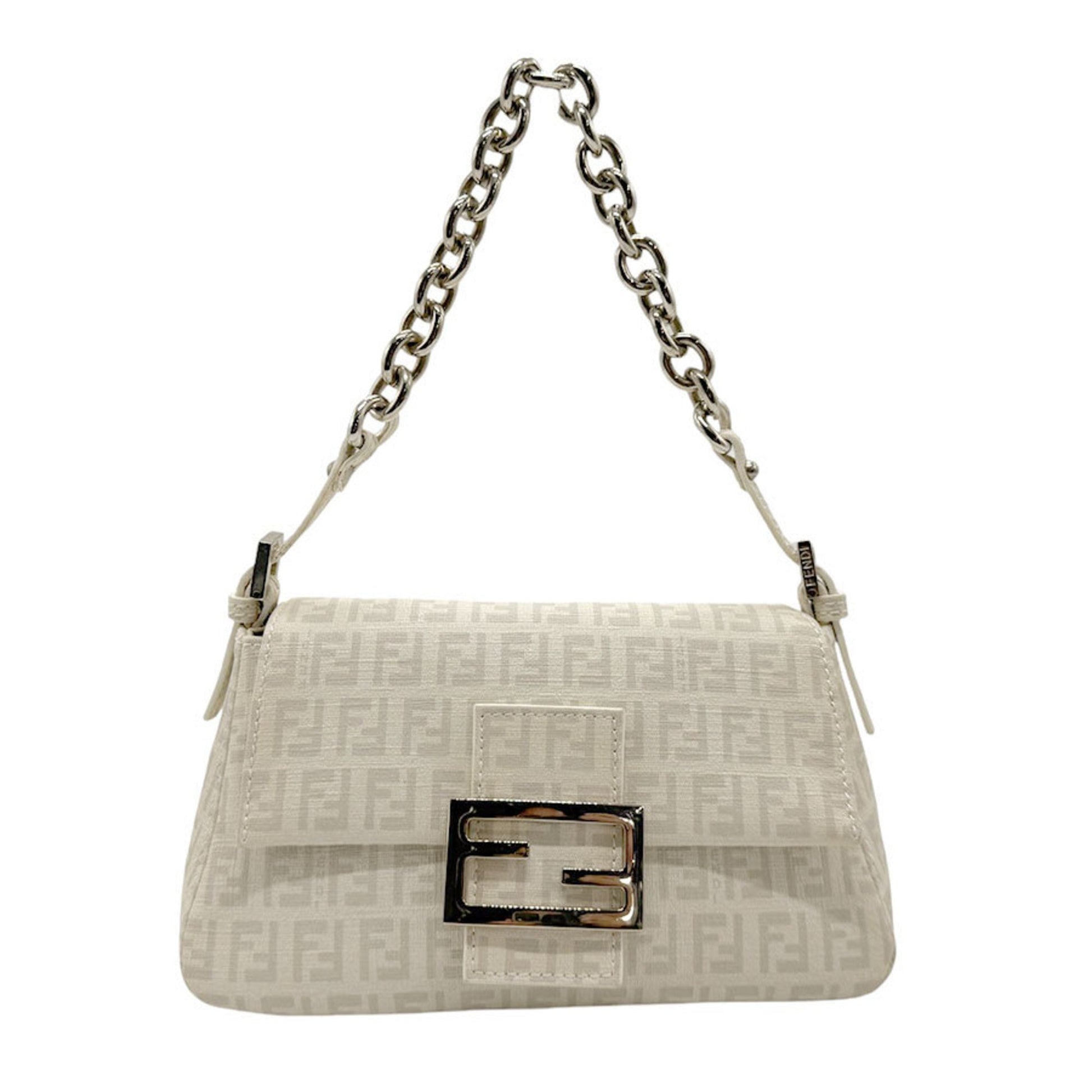 Fendi Zucchino, White, Canvas, handbag