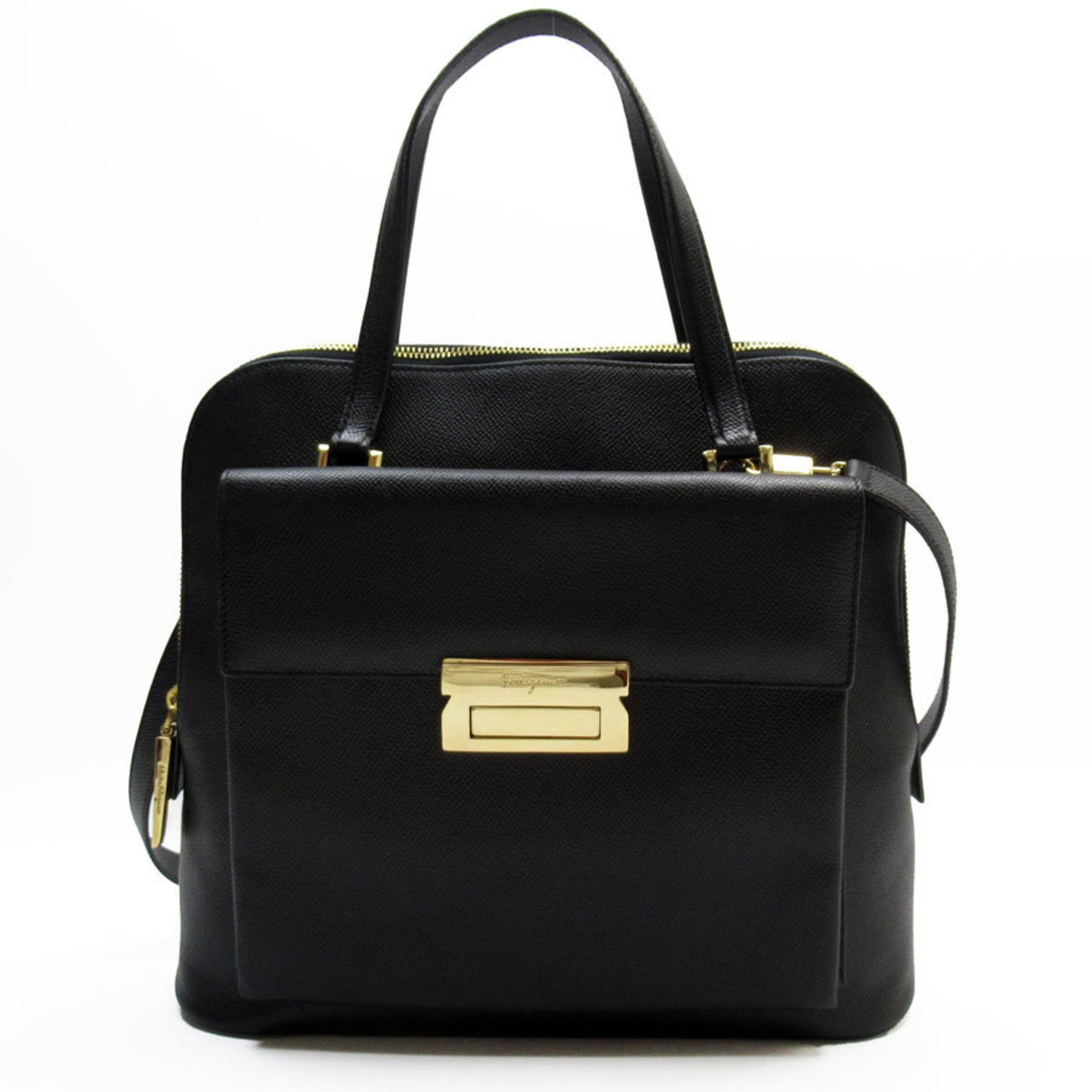 Salvatore Ferragamo, Black, Leather, shoulder