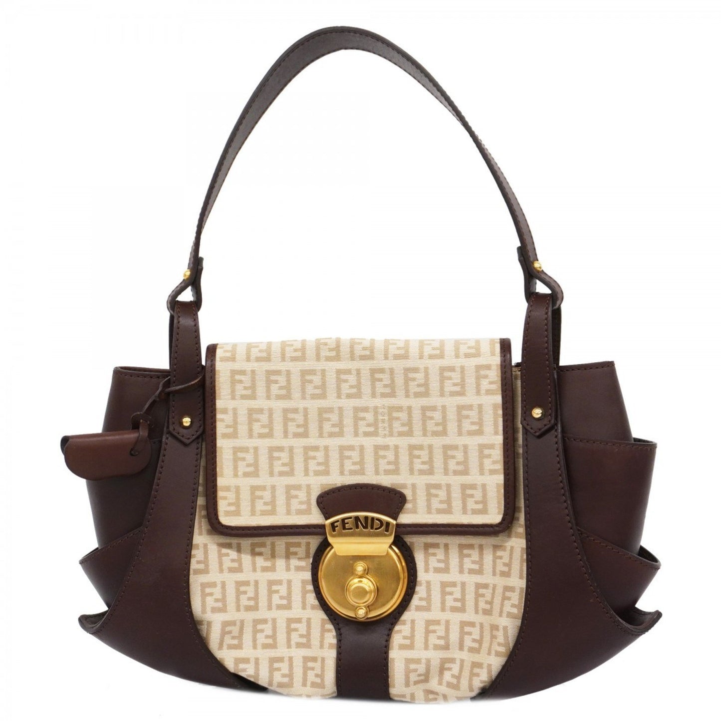 Fendi Zucchino, Beige, Canvas, shoulder