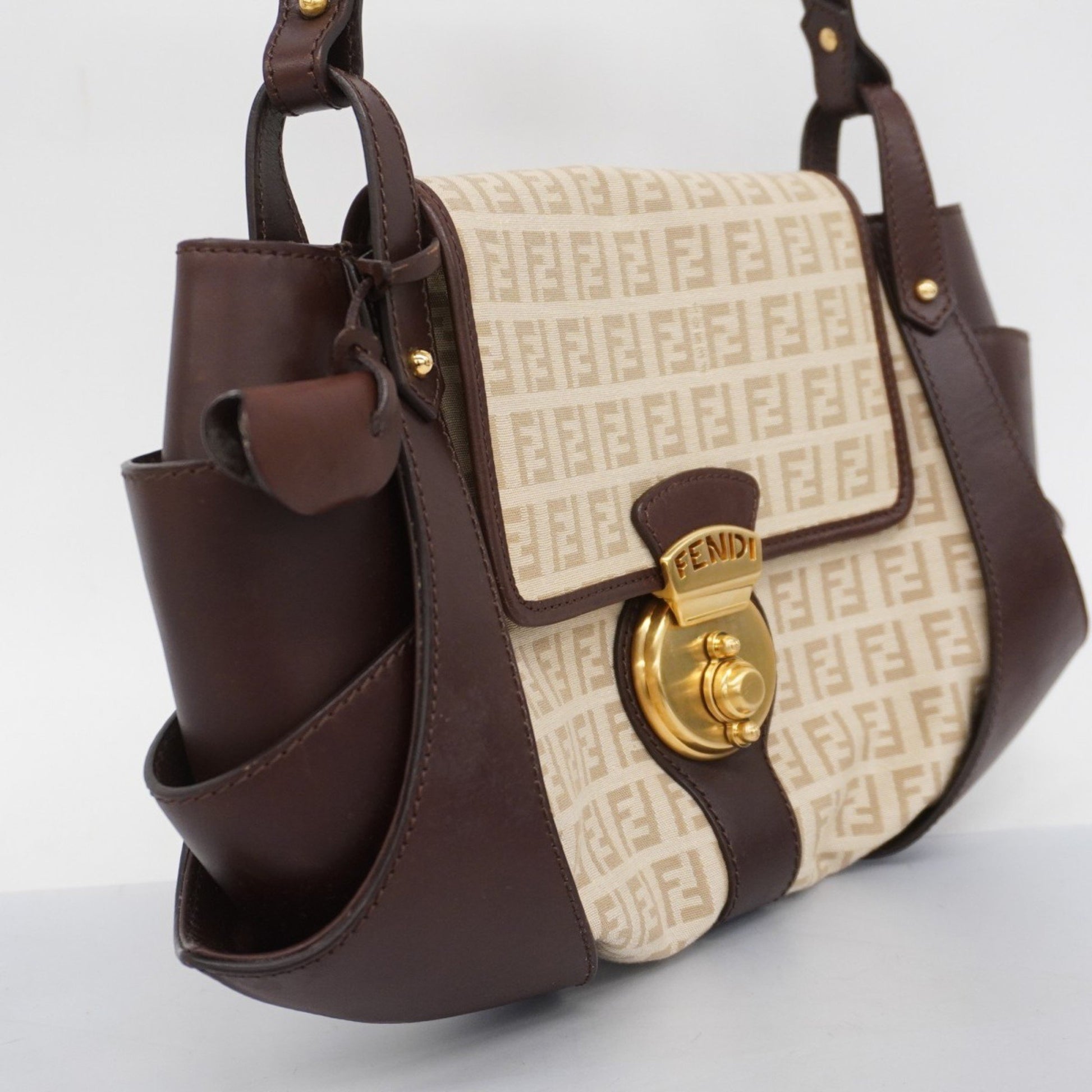 Fendi Zucchino, Beige, Canvas, shoulder