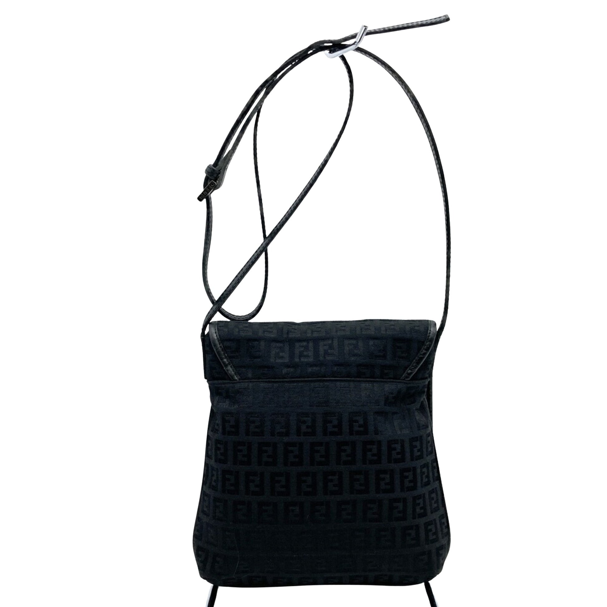 Fendi Zucchino, Black, Canvas, shoulder