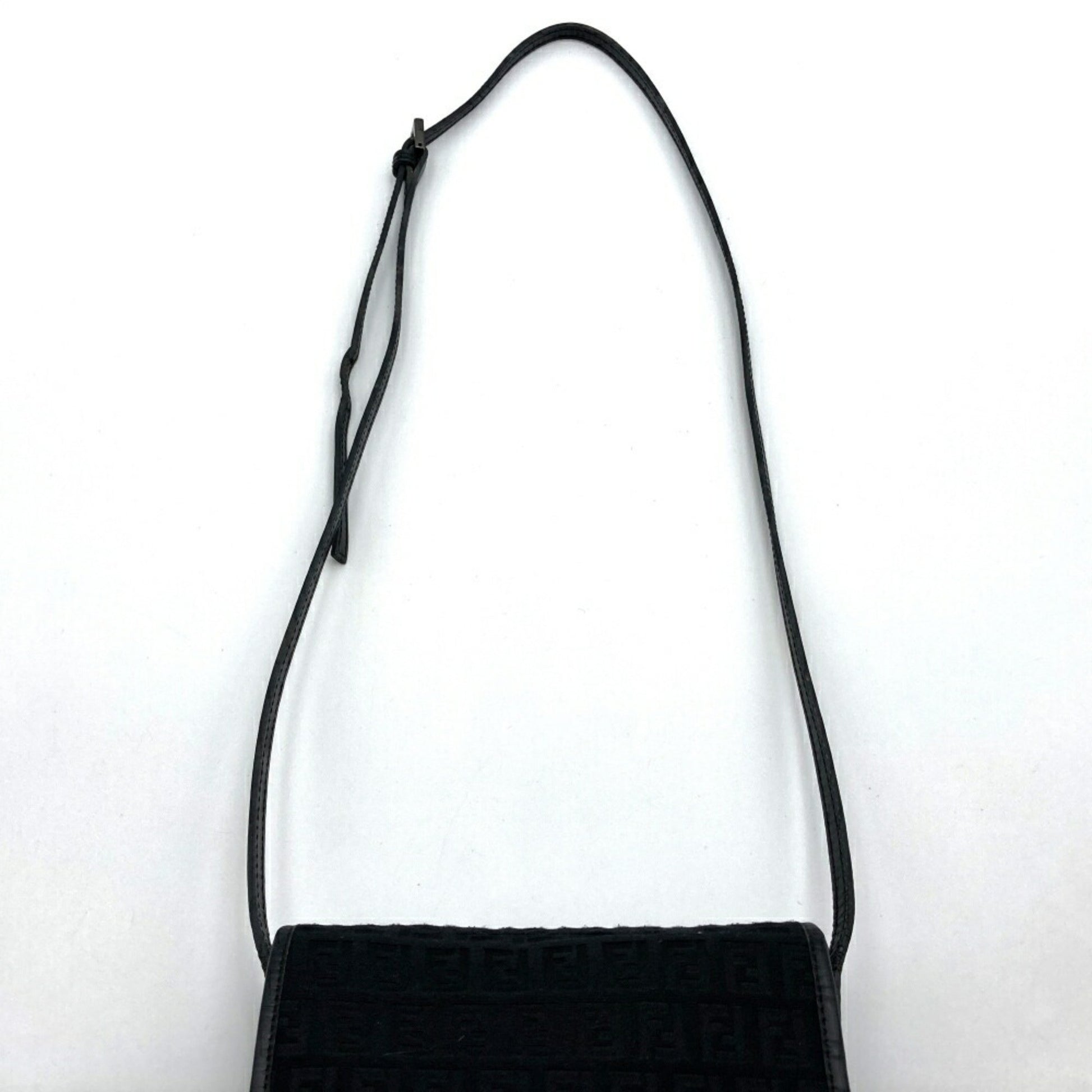 Fendi Zucchino, Black, Canvas, shoulder