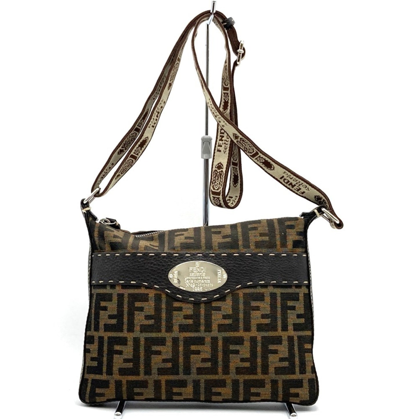 Fendi Selleria, Brown, Canvas, shoulder