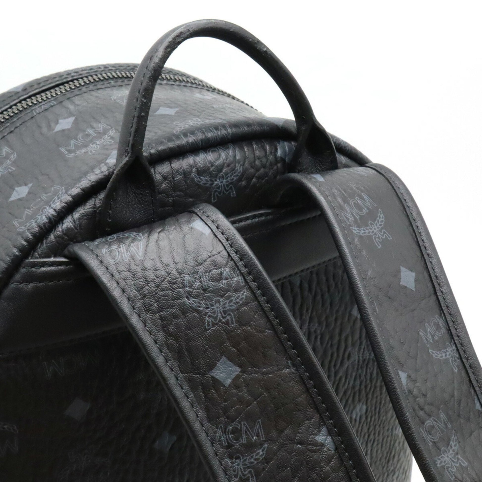 MCM Visetos, Black, Leather, backpack