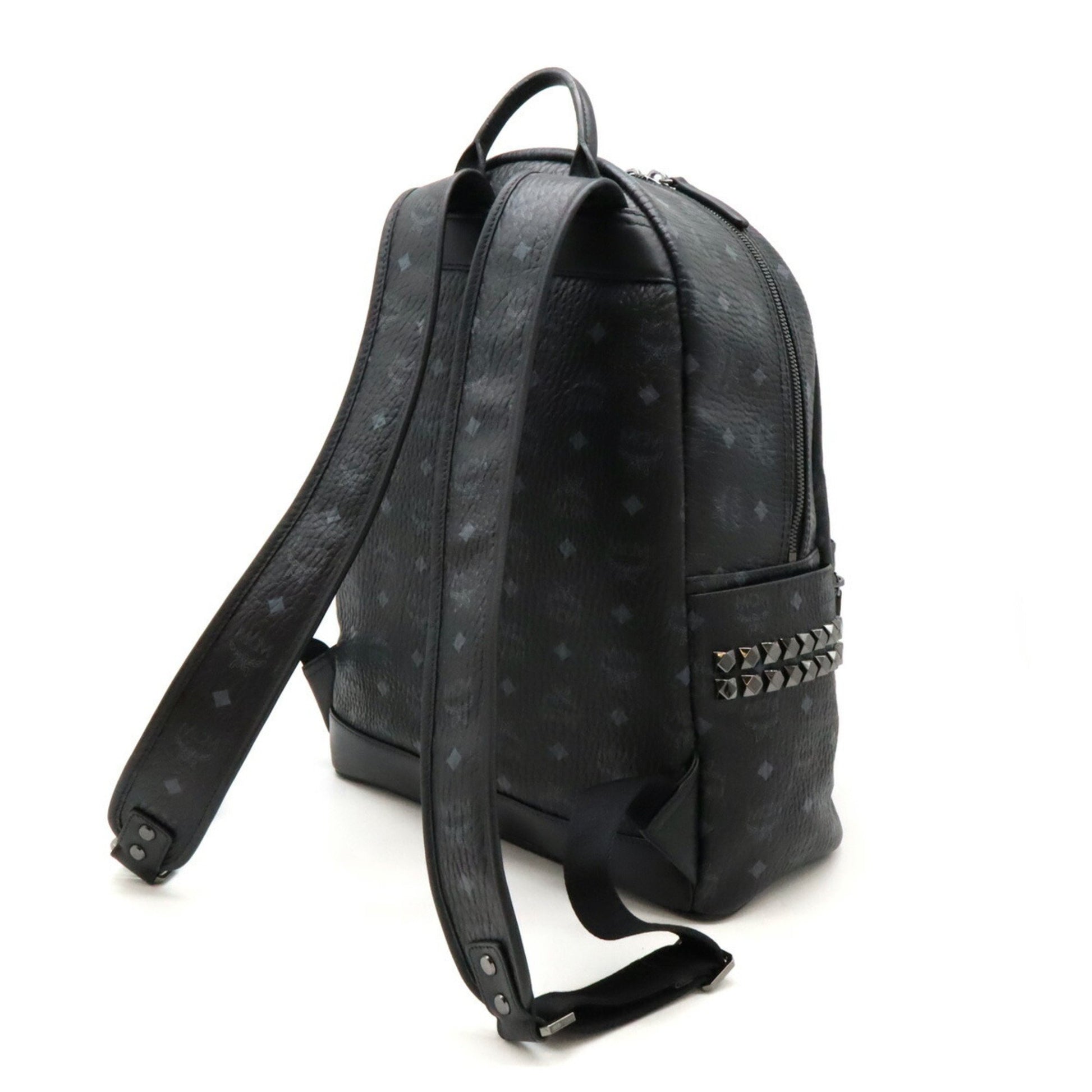 MCM Visetos, Black, Leather, backpack