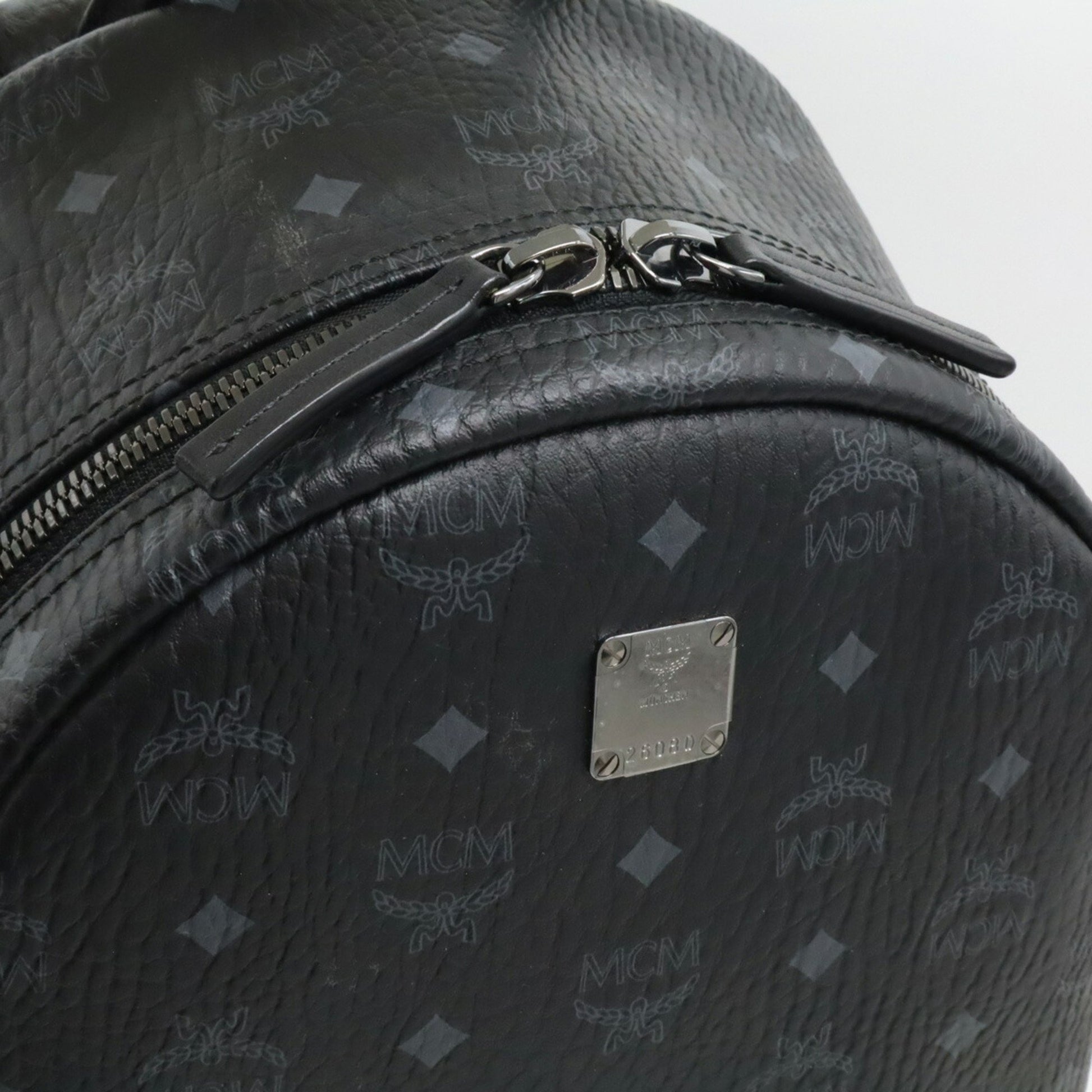 MCM Visetos, Black, Leather, backpack