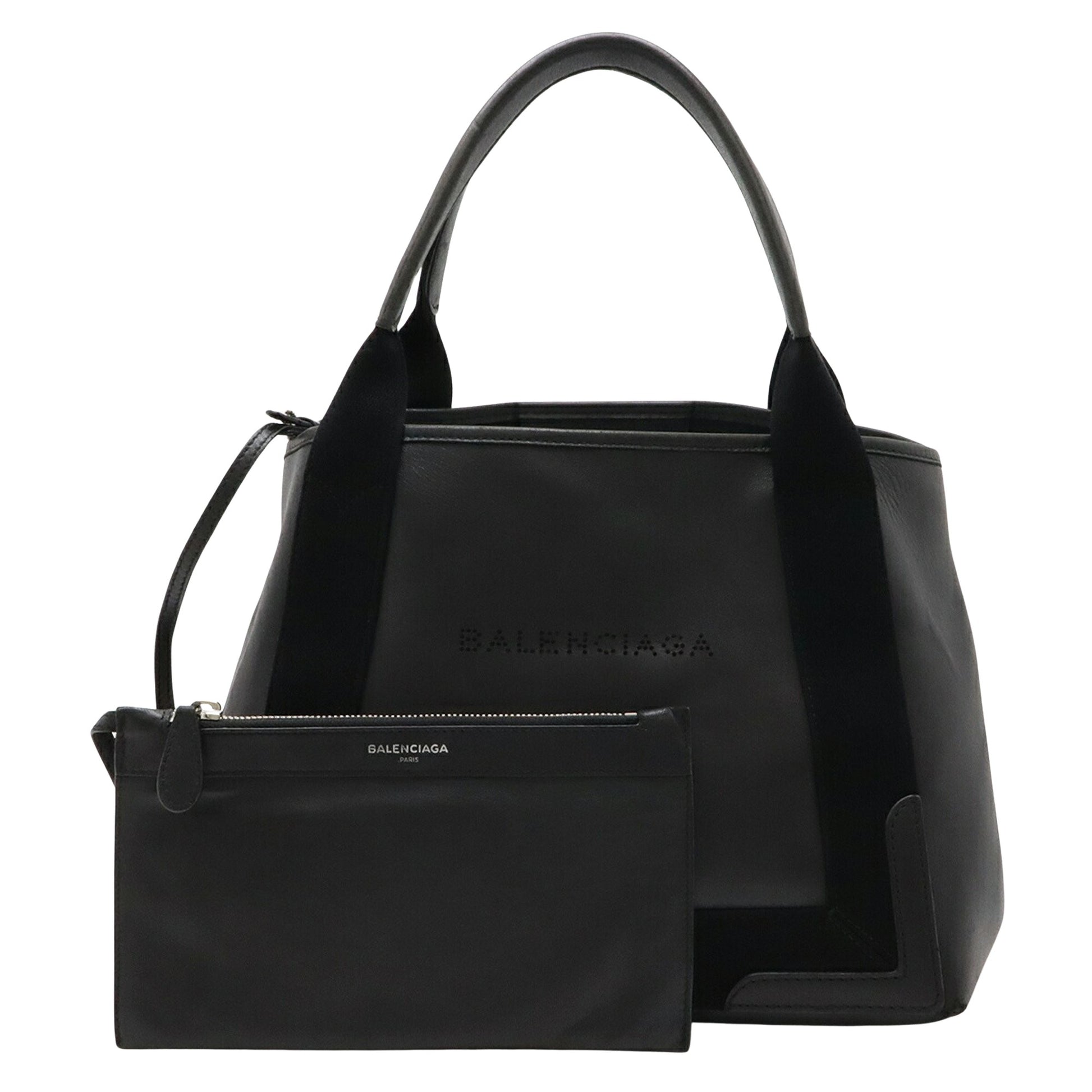 Balenciaga Navy Cabas, Black, Leather, handbag