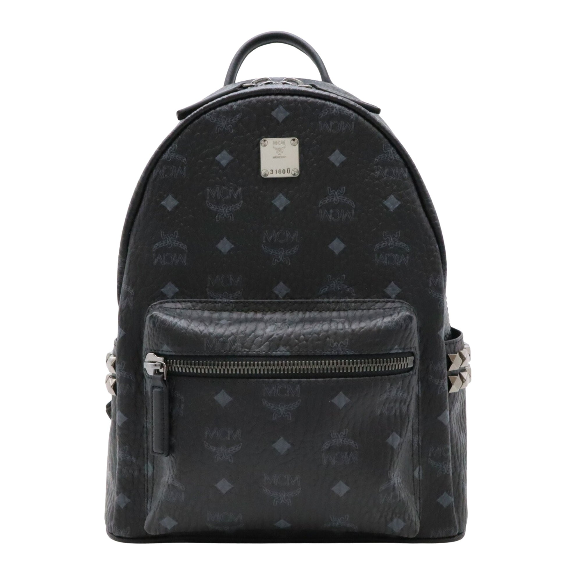 MCM Visetos, Black, Leather, backpack