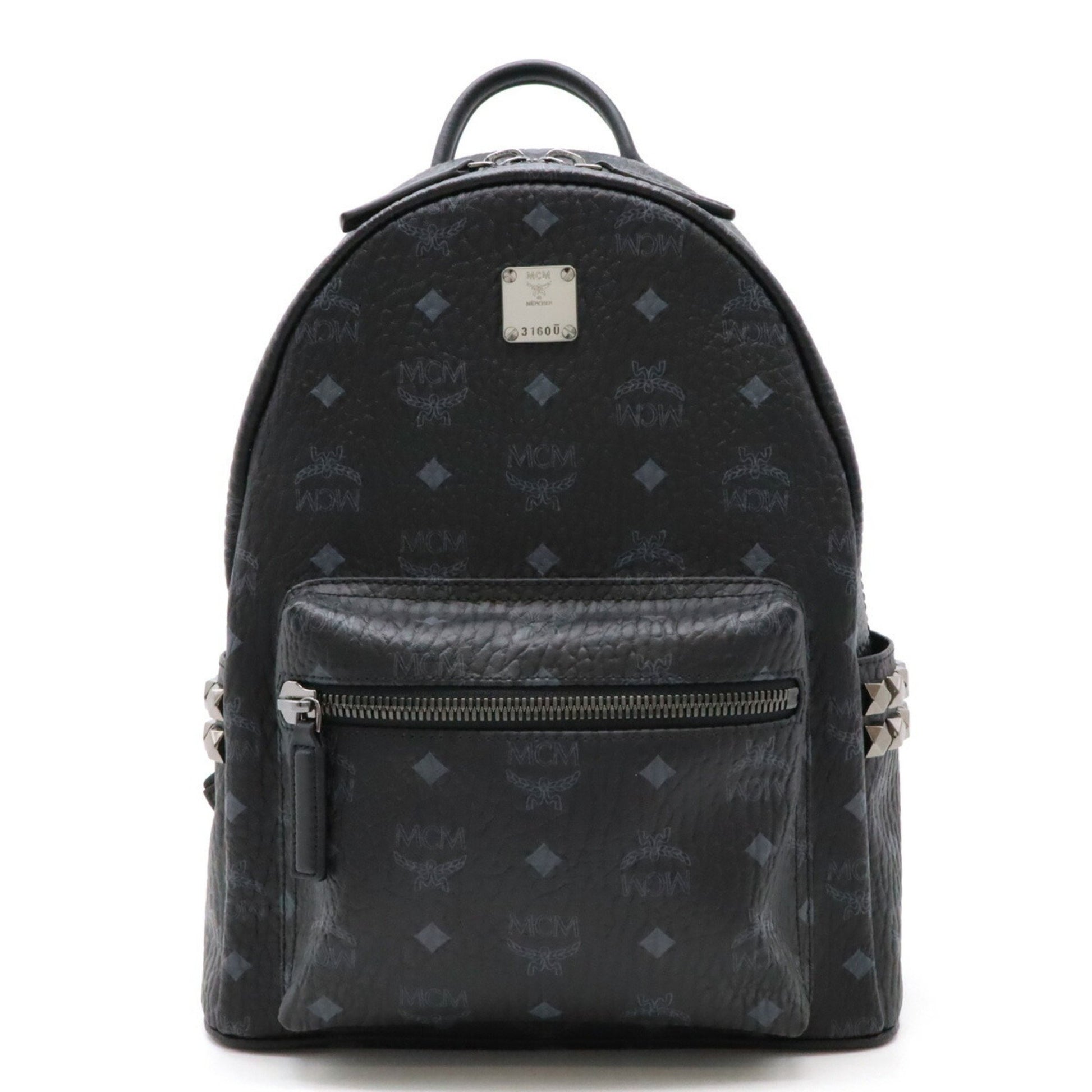 MCM Visetos, Black, Leather, backpack