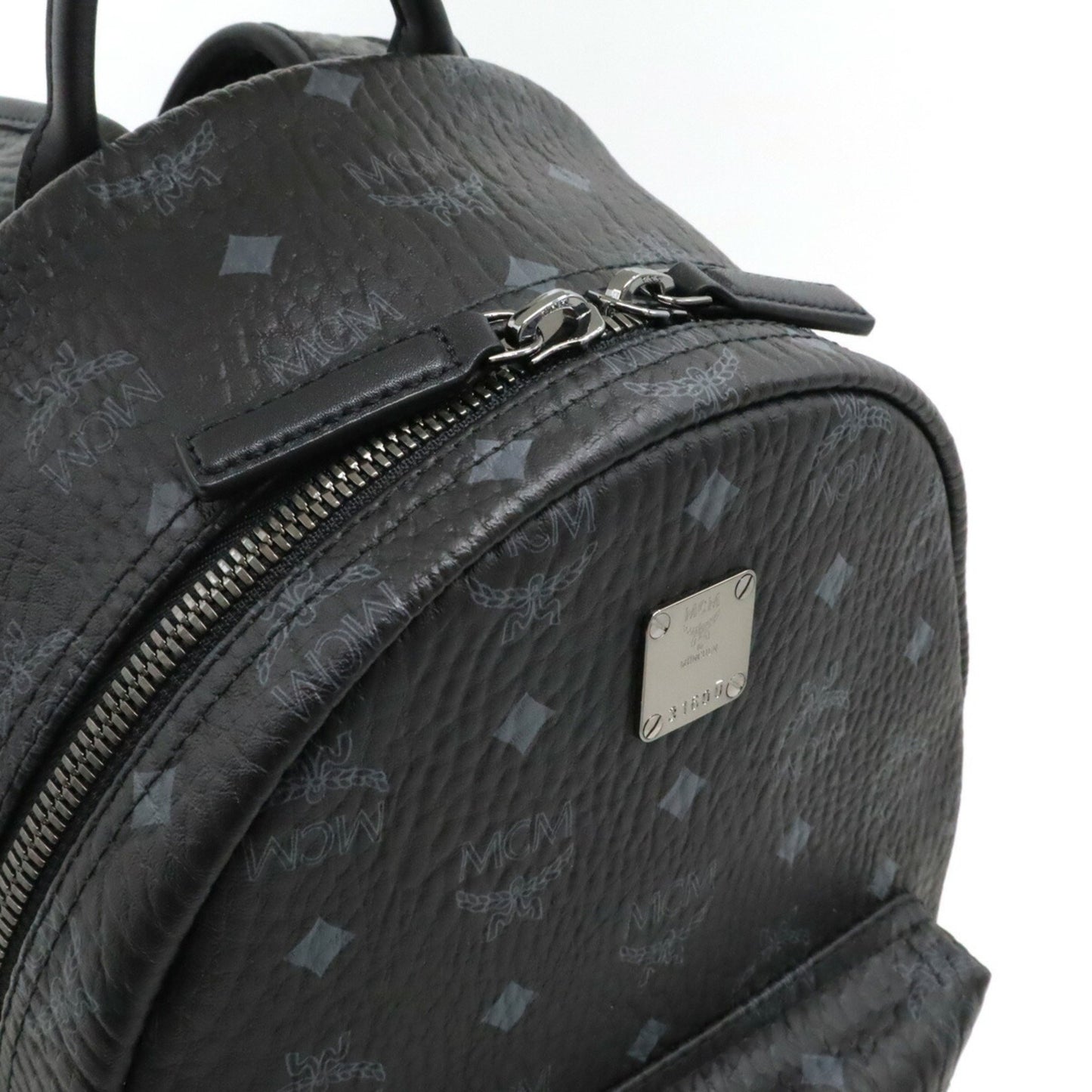 MCM Visetos, Black, Leather, backpack