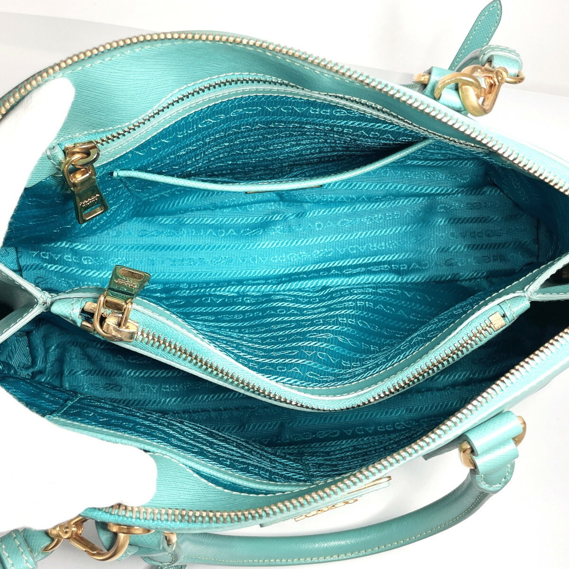 Prada Galleria, Blue, Leather, handbag