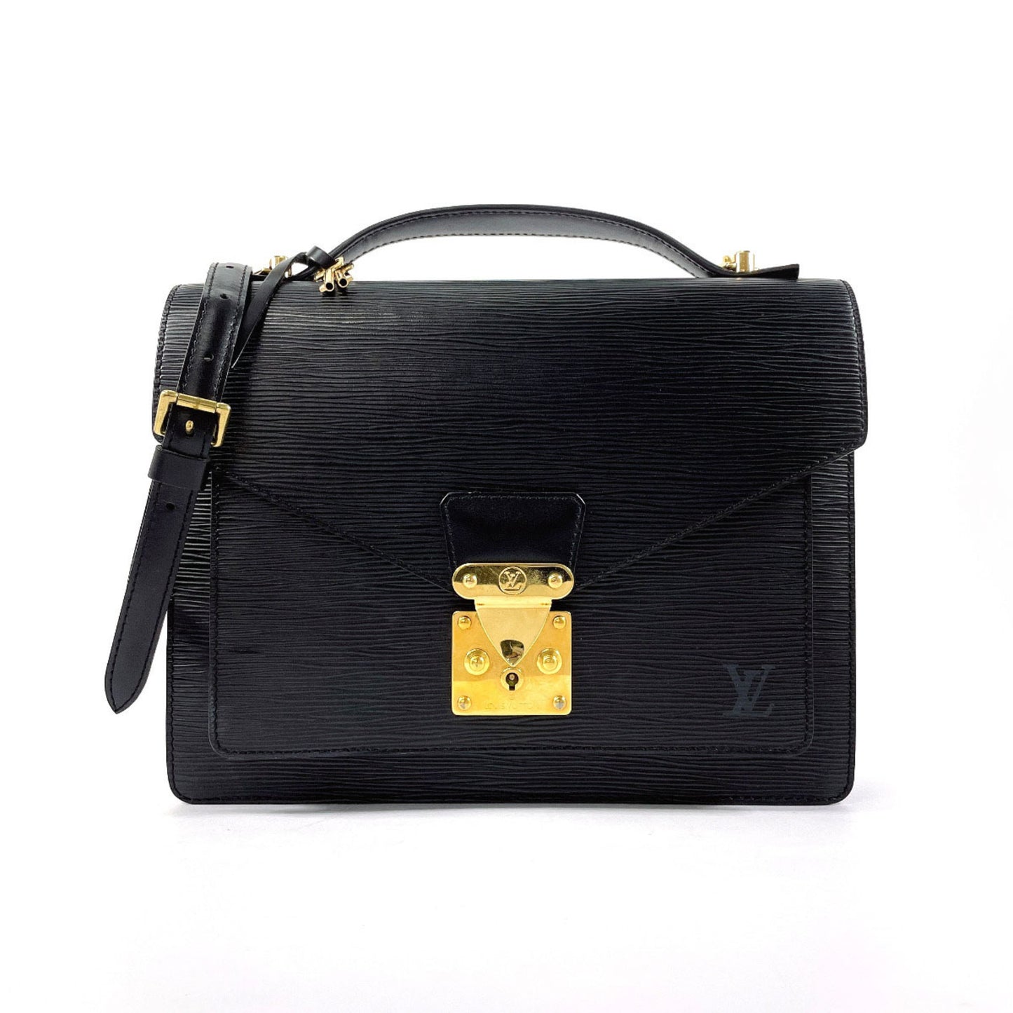 Louis Vuitton Monceau, Black, Leather, handbag