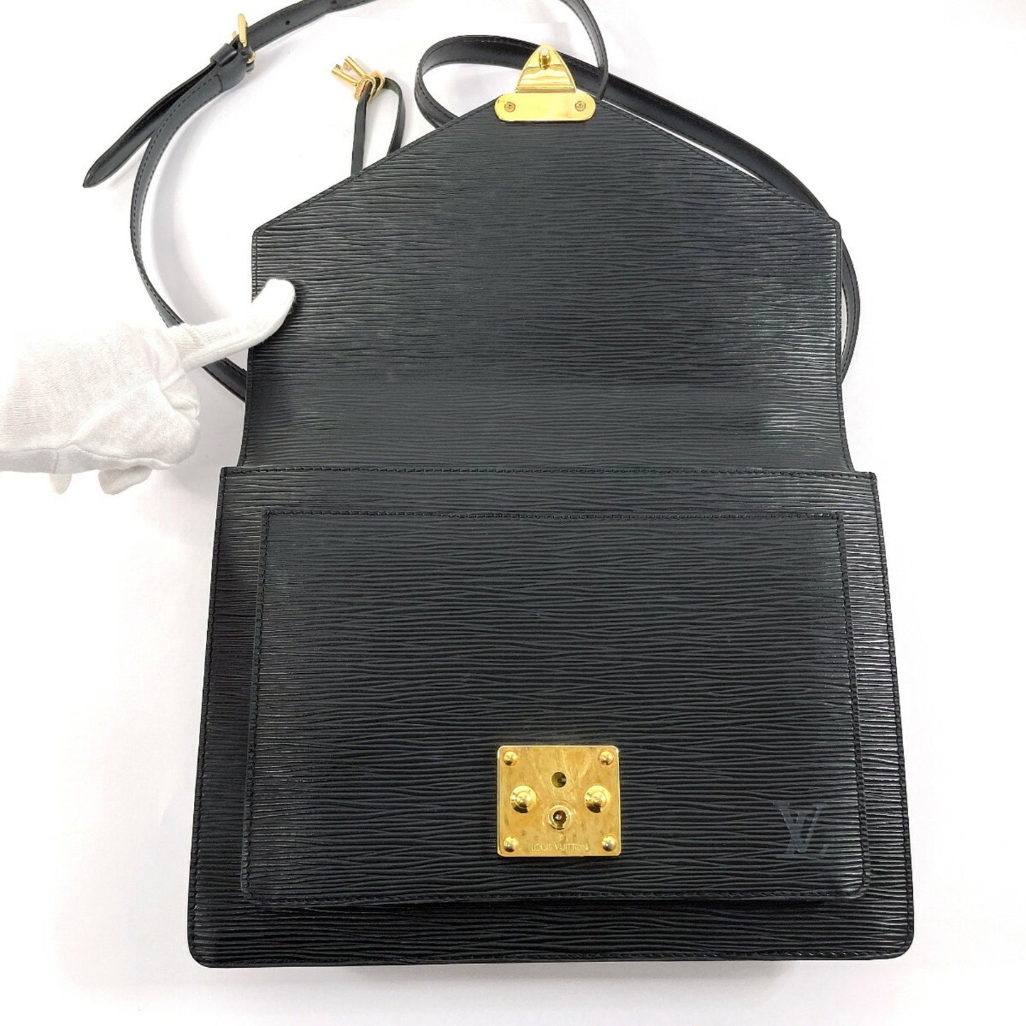 Louis Vuitton Monceau, Black, Leather, handbag