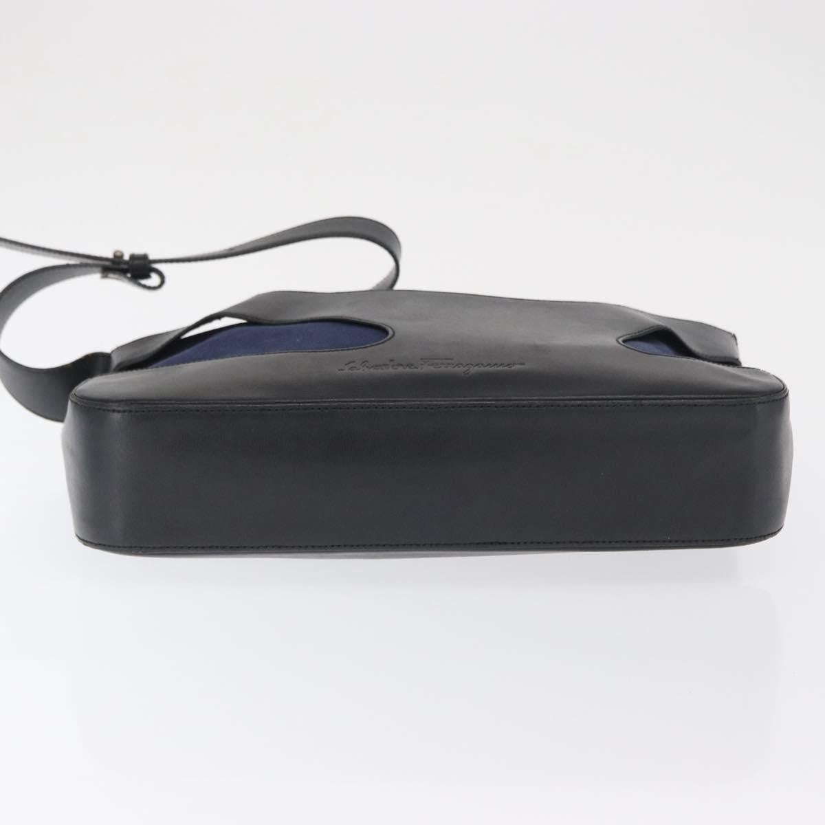 Salvatore Ferragamo Cut Out Leather and Canvas, Navy, Canvas, Shoulder Bag