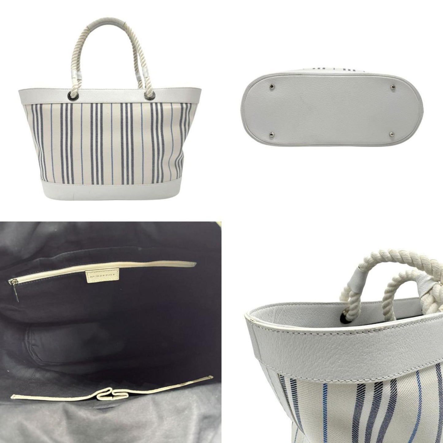 Burberry Stripe, White, Canvas, handbag