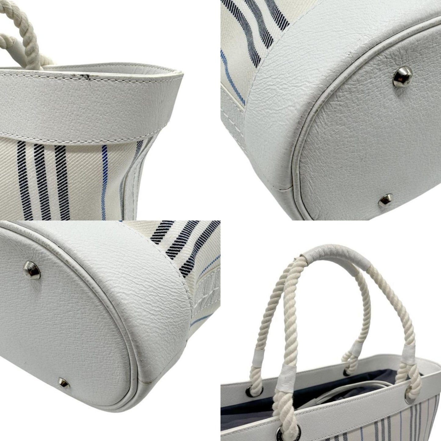 Burberry Stripe, White, Canvas, handbag