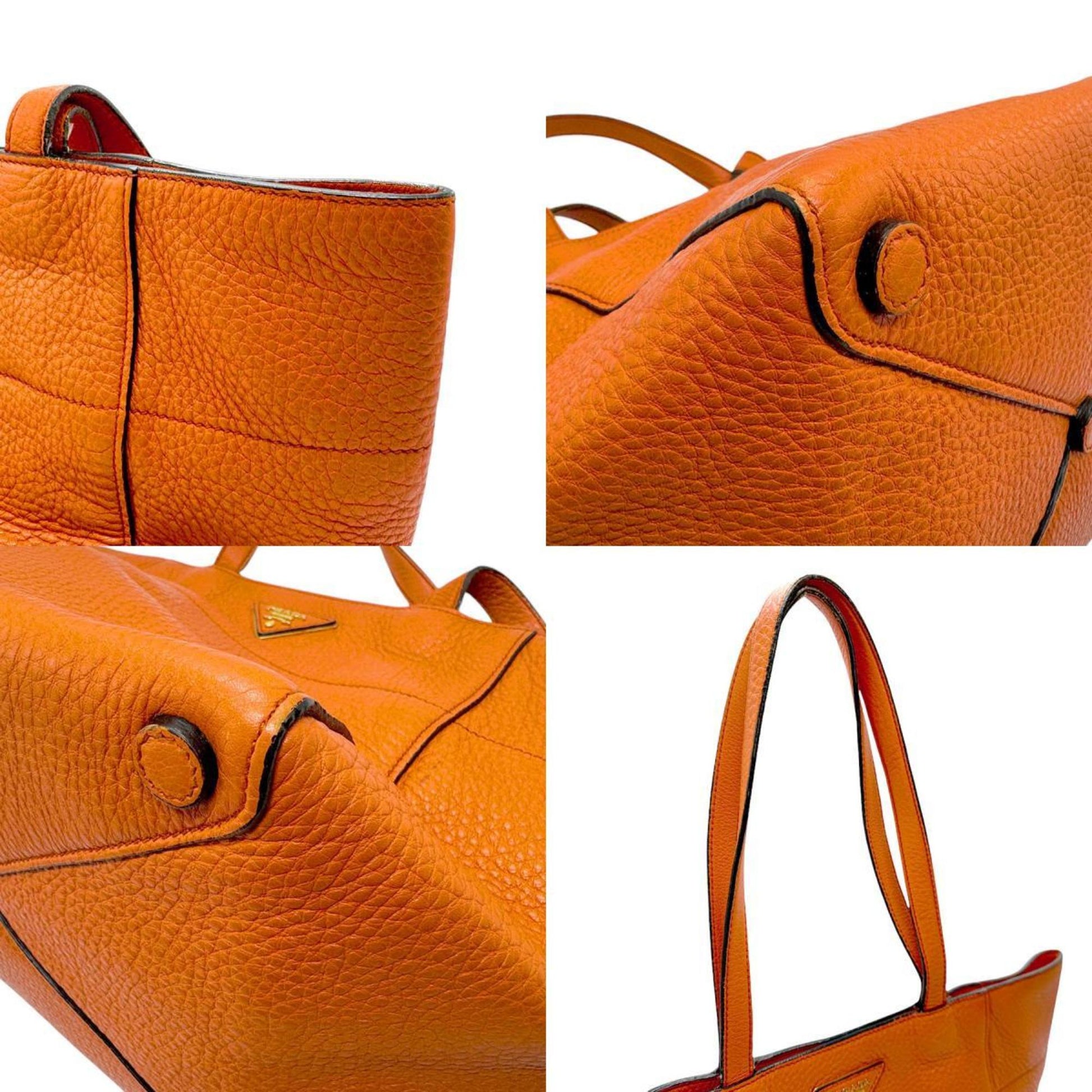 Prada Vitello, Orange, Leather, handbag