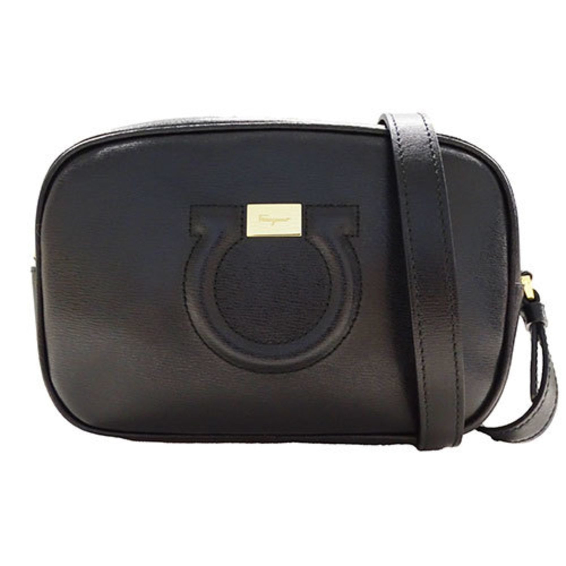 Salvatore Ferragamo Gancini, Black, Leather, shoulder