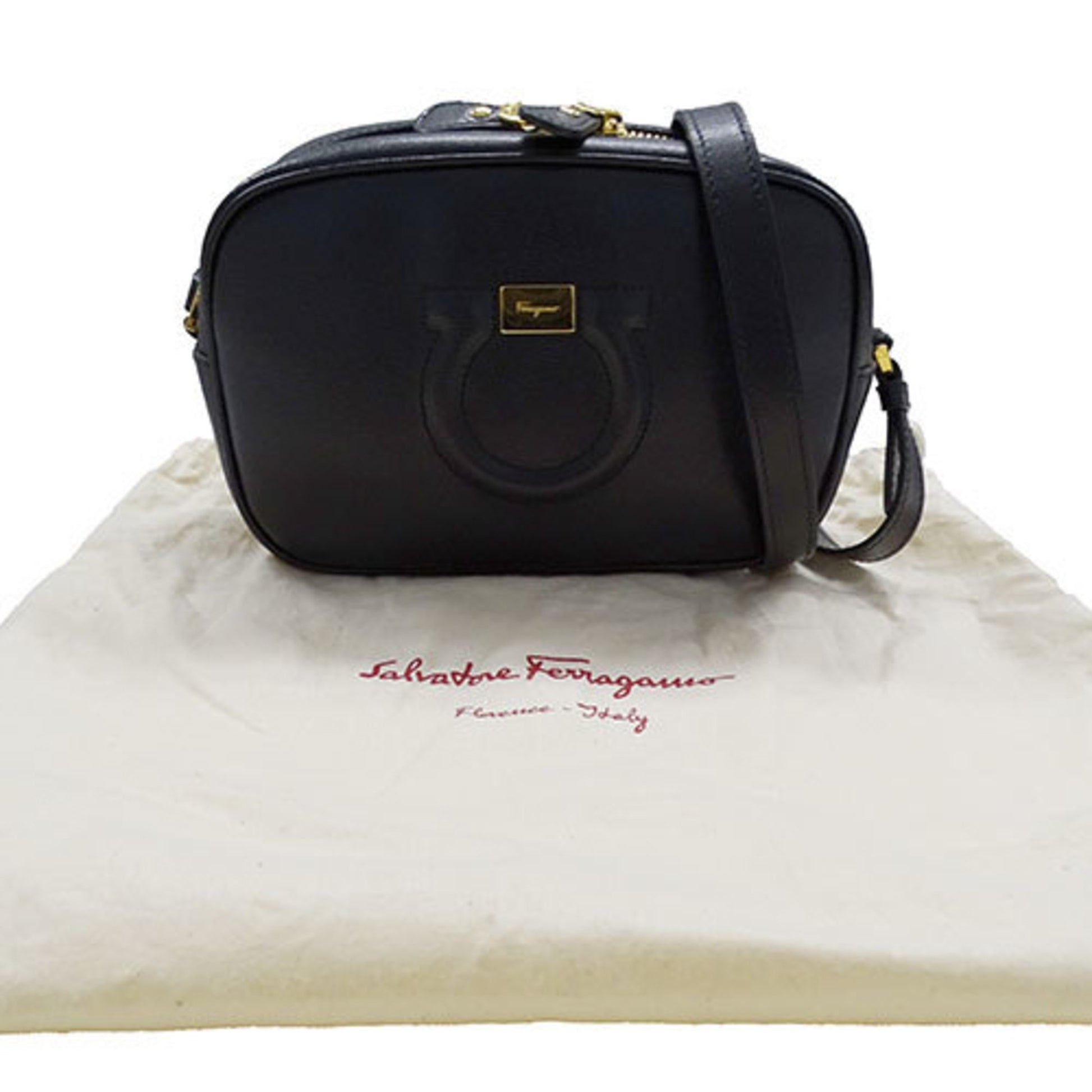 Salvatore Ferragamo Gancini, Black, Leather, shoulder