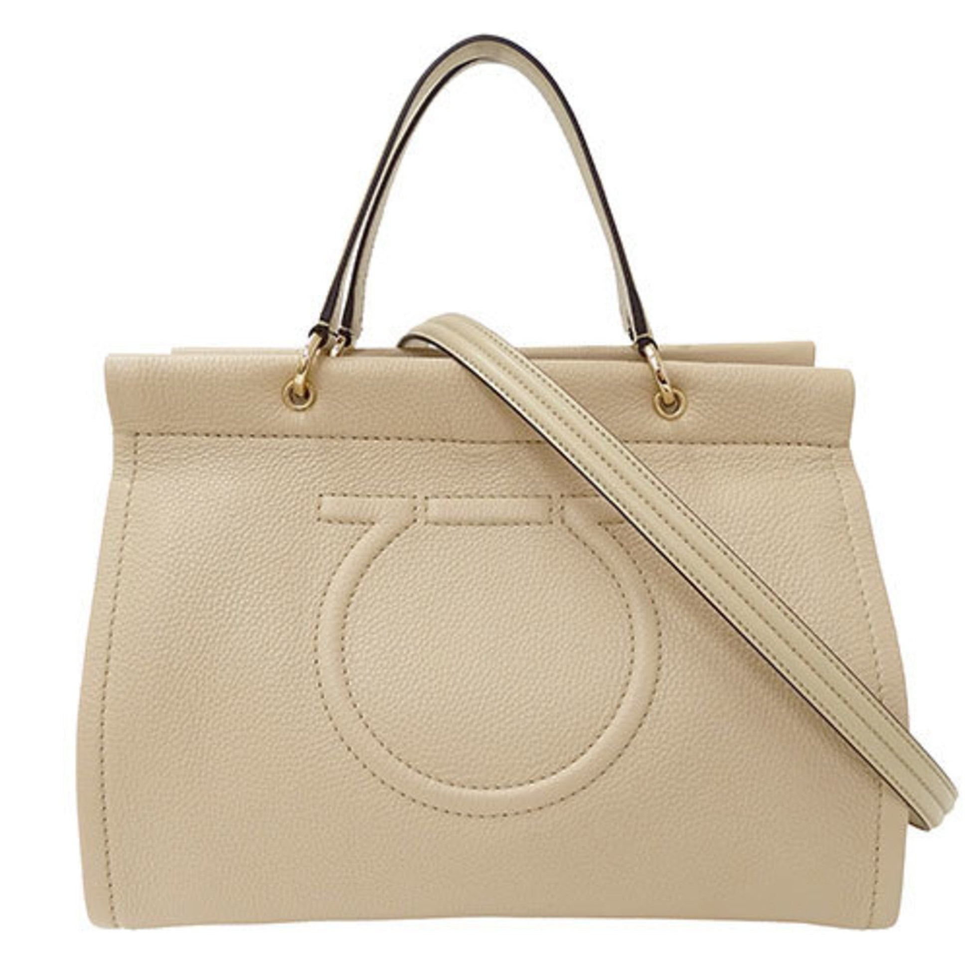 Salvatore Ferragamo Gancini, Beige, Leather, handbag