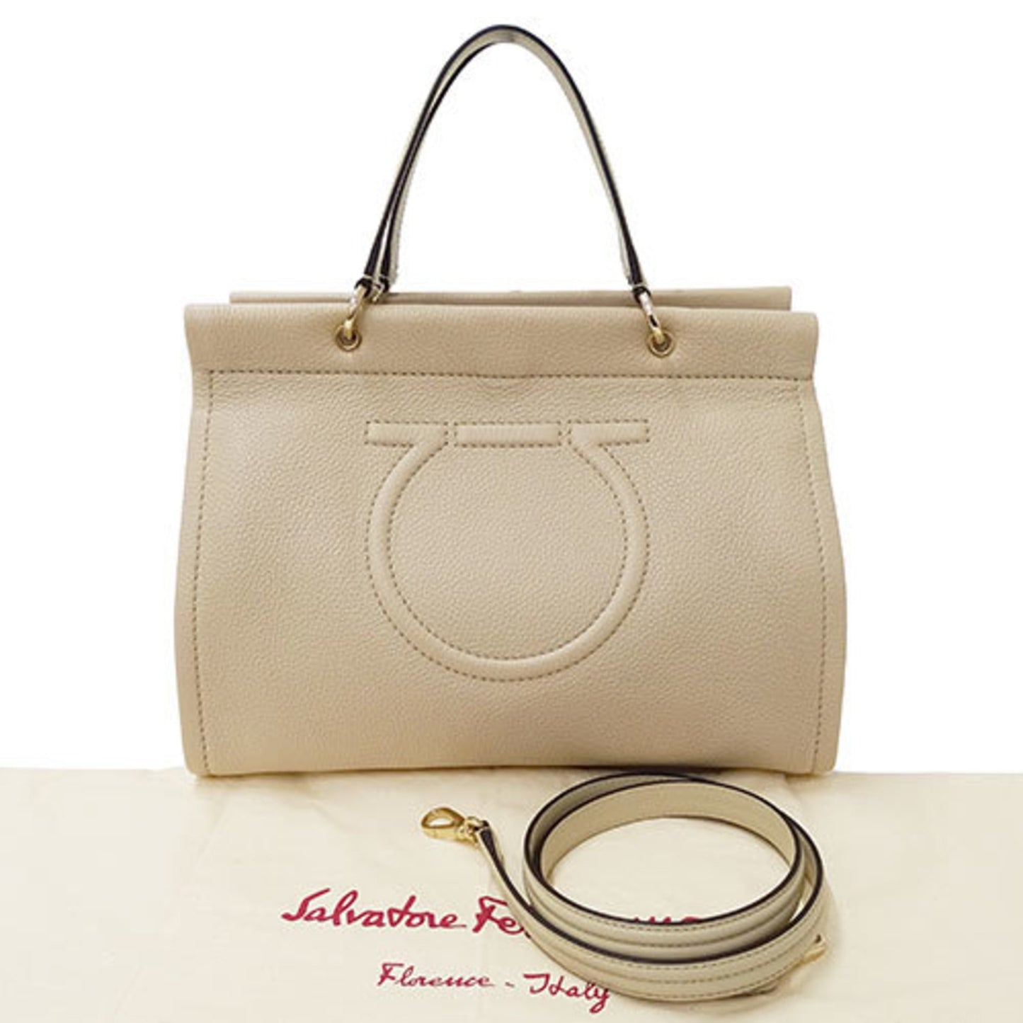 Salvatore Ferragamo Gancini, Beige, Leather, handbag