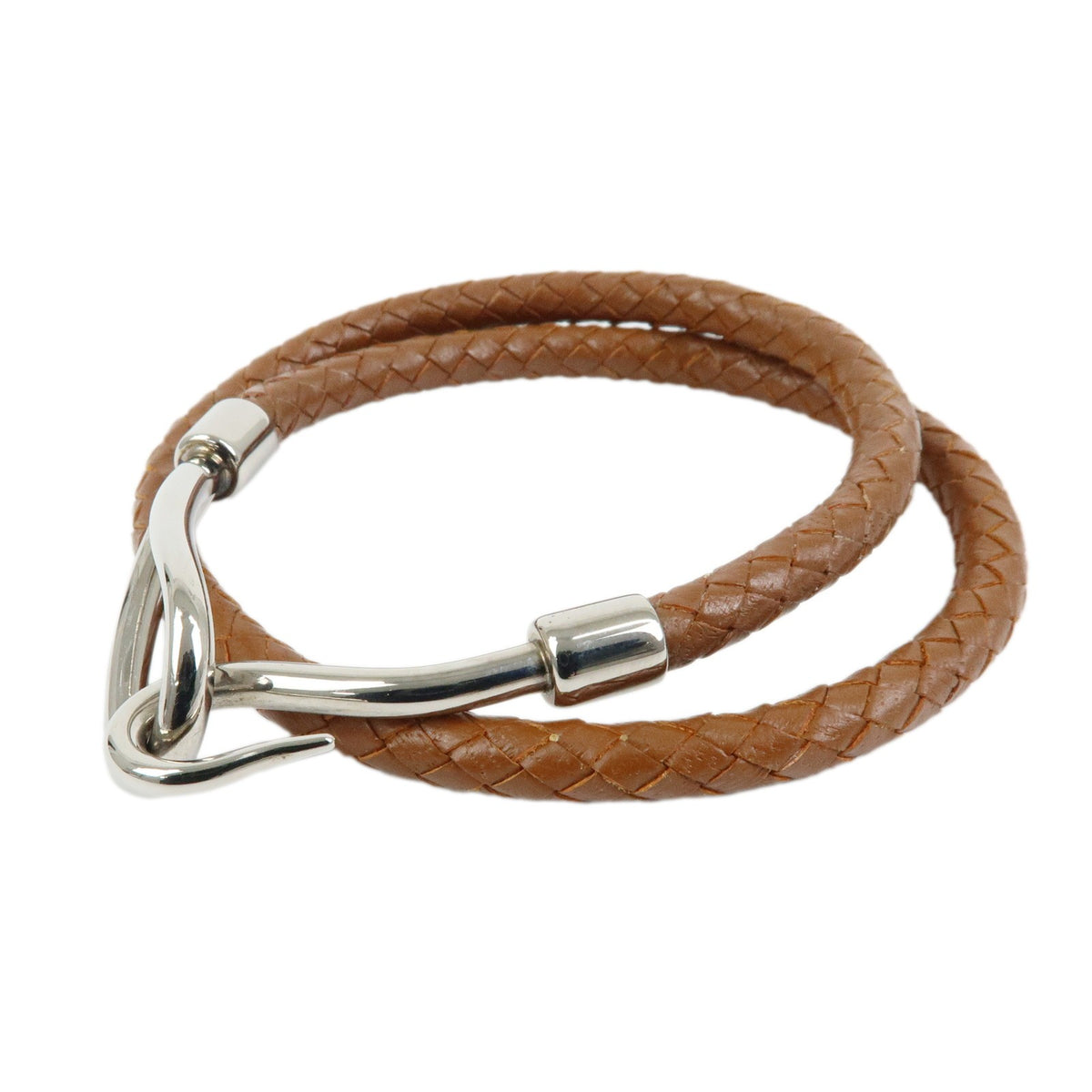 Hermes Jumbo Hook Double Tour Leather and Metal, Brown, Leather, Bracelet