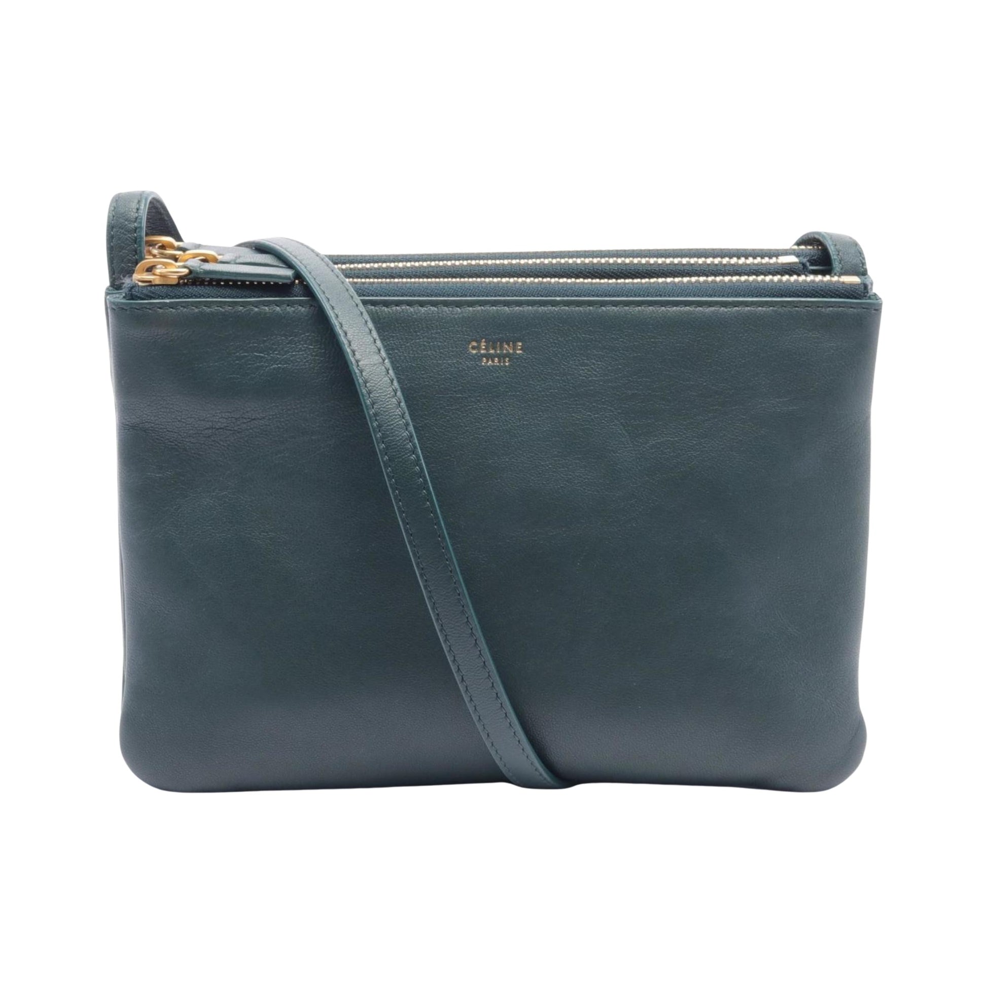 Céline Trio, Green, Leather, shoulder