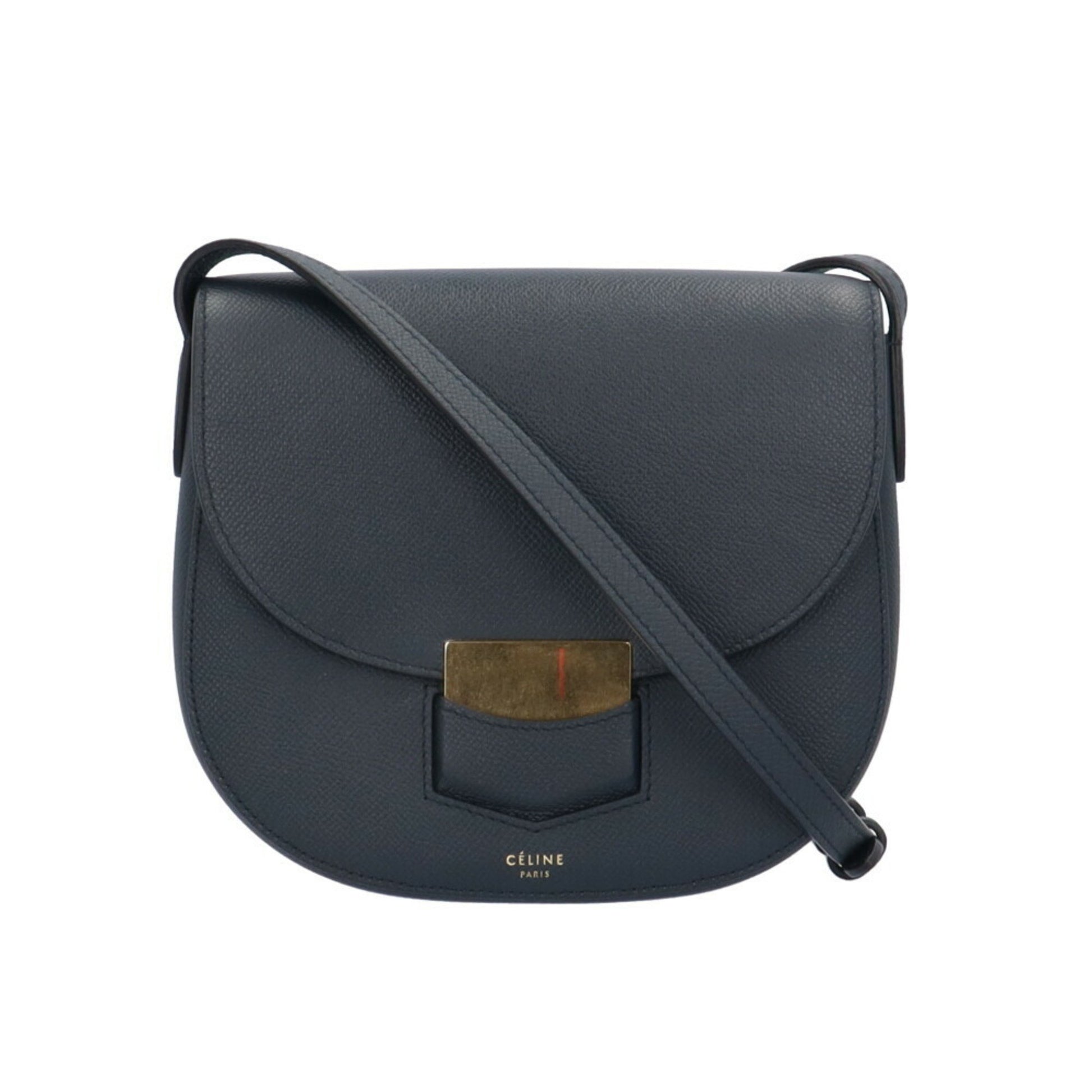 Céline Trotteur, Navy, Leather, shoulder