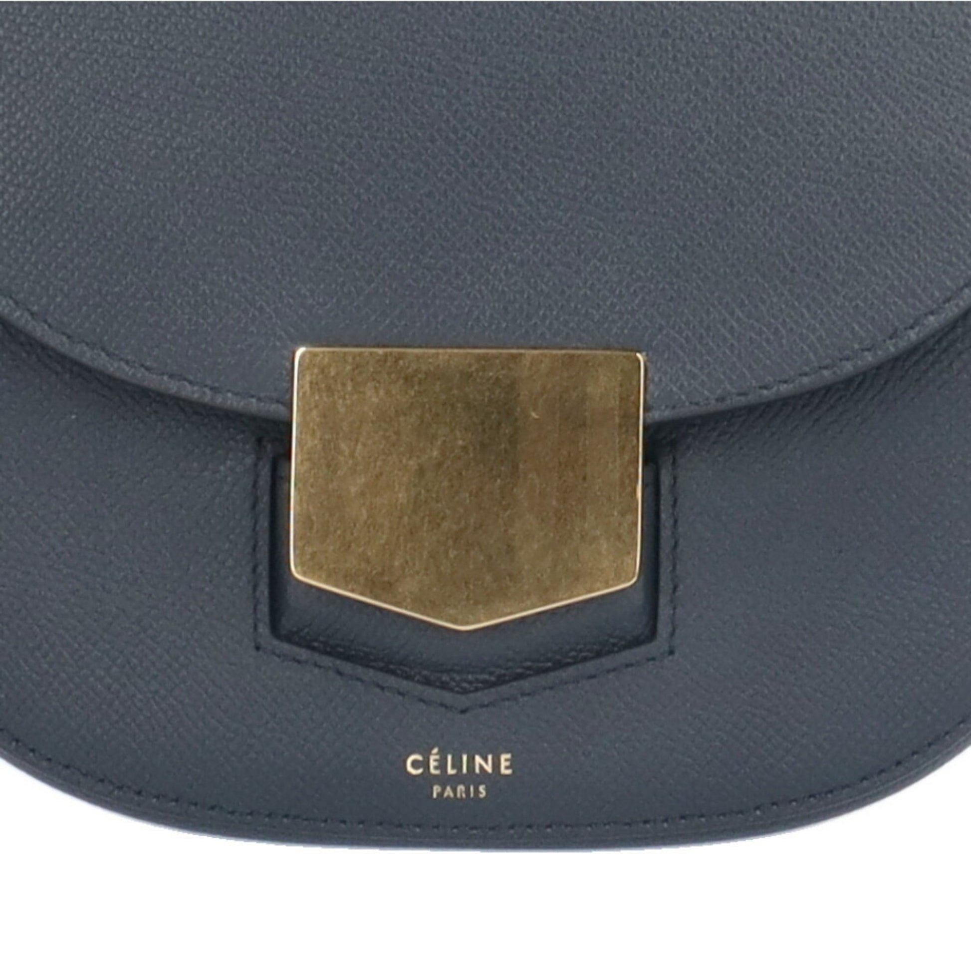 Céline Trotteur, Navy, Leather, shoulder