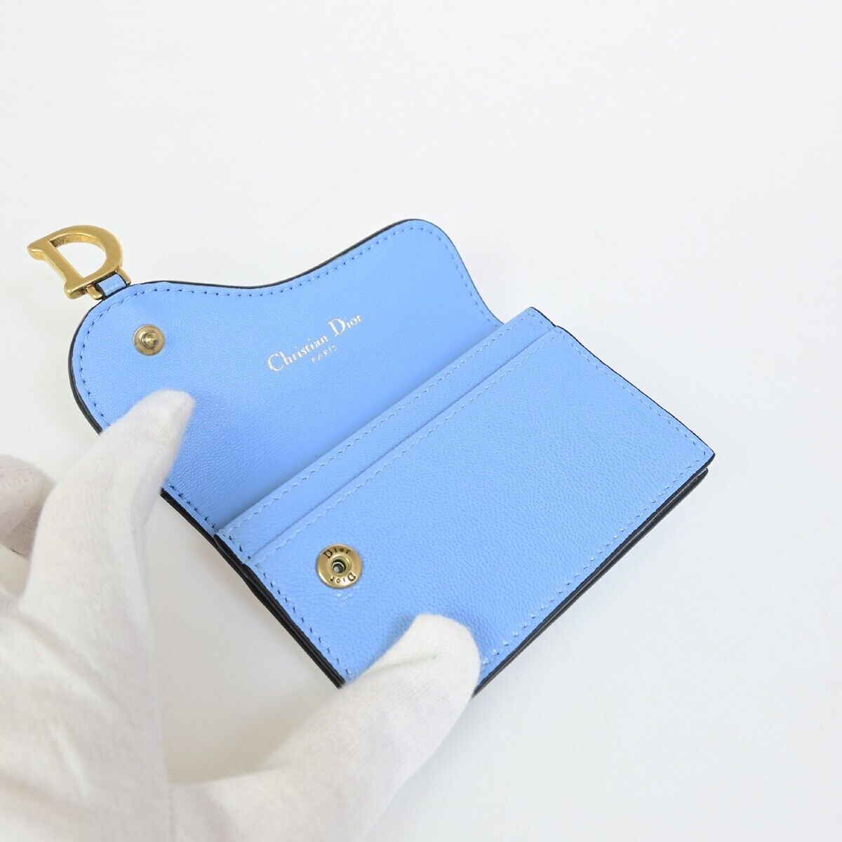 Christian Dior Dior Saddle Leather, Blue, Leather, Card Holder