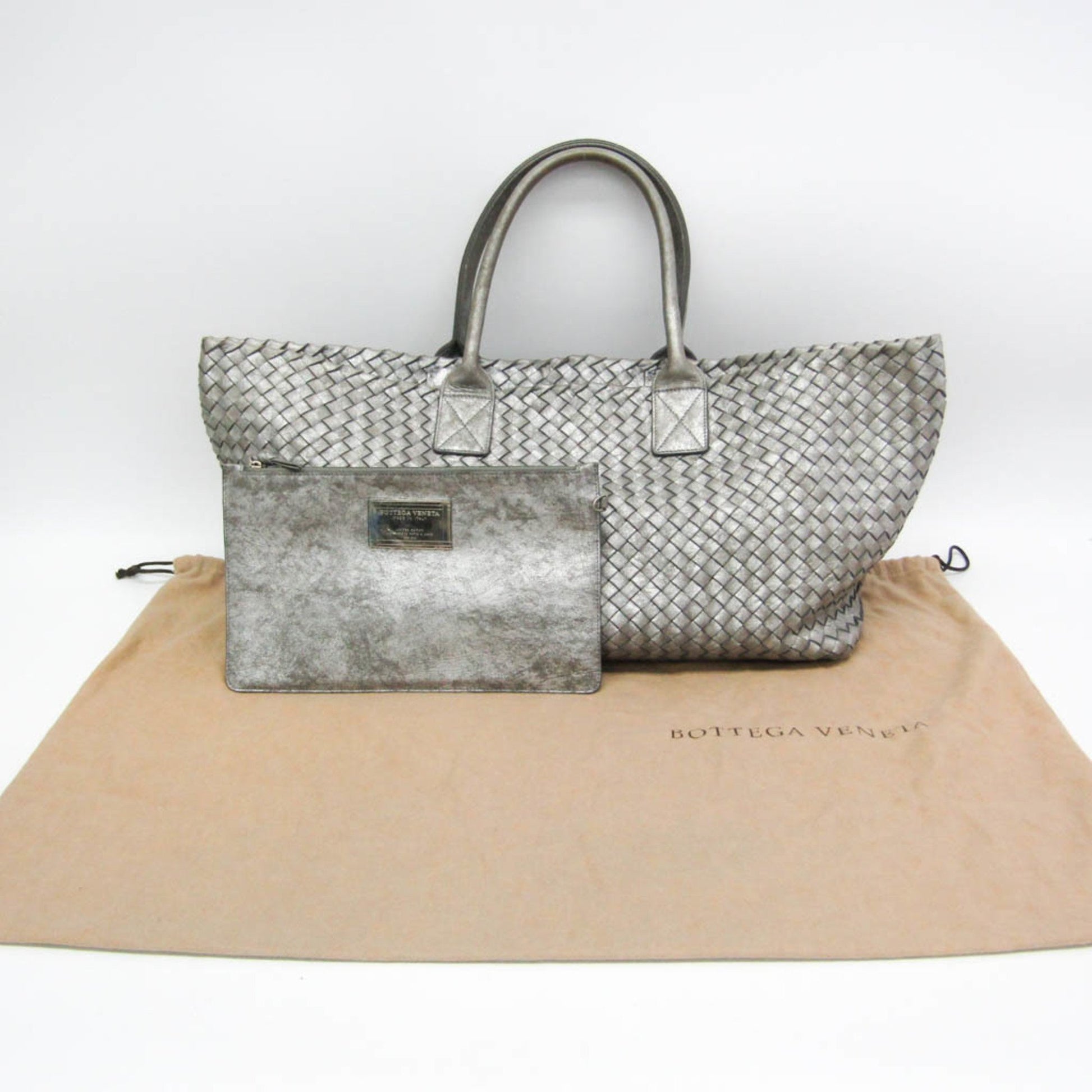 Bottega Veneta Intrecciato, Silver, Leather, tote