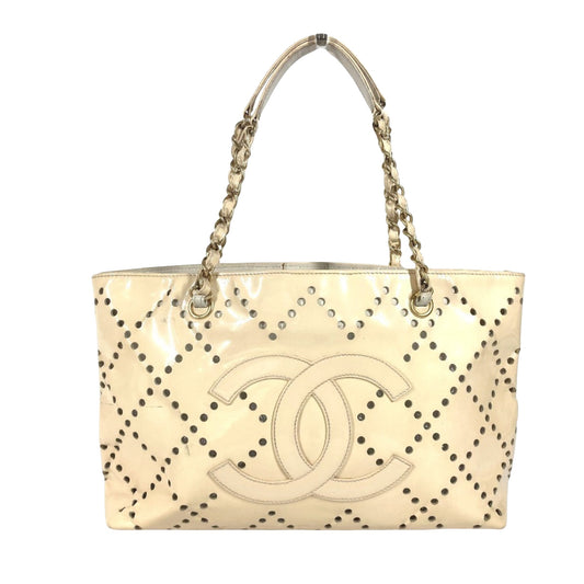 Chanel Logo CC, Ecru, Leather, tote