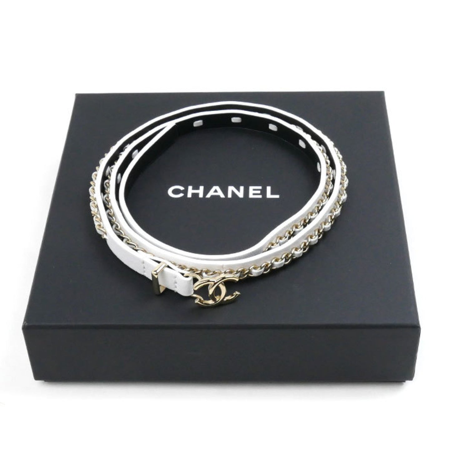 Chanel Logo CC, White, Leather, belt