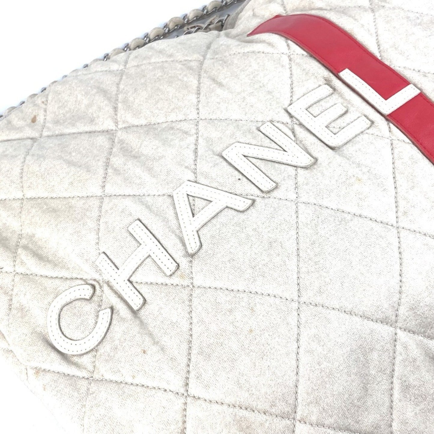 Chanel Coco Mark, White, Canvas, shoulder