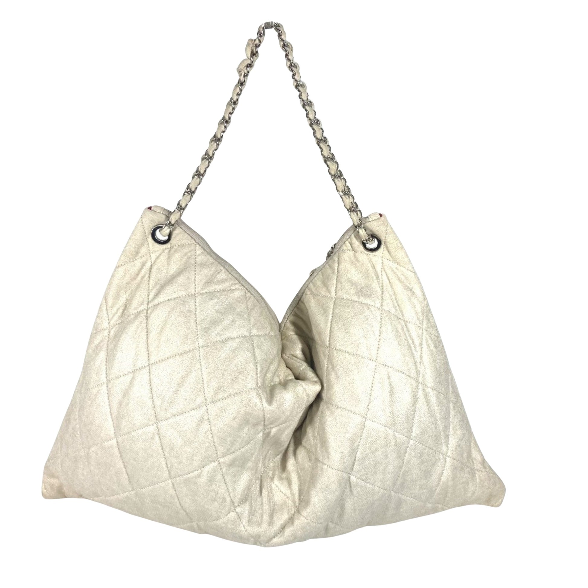 Chanel Coco Mark, White, Canvas, shoulder