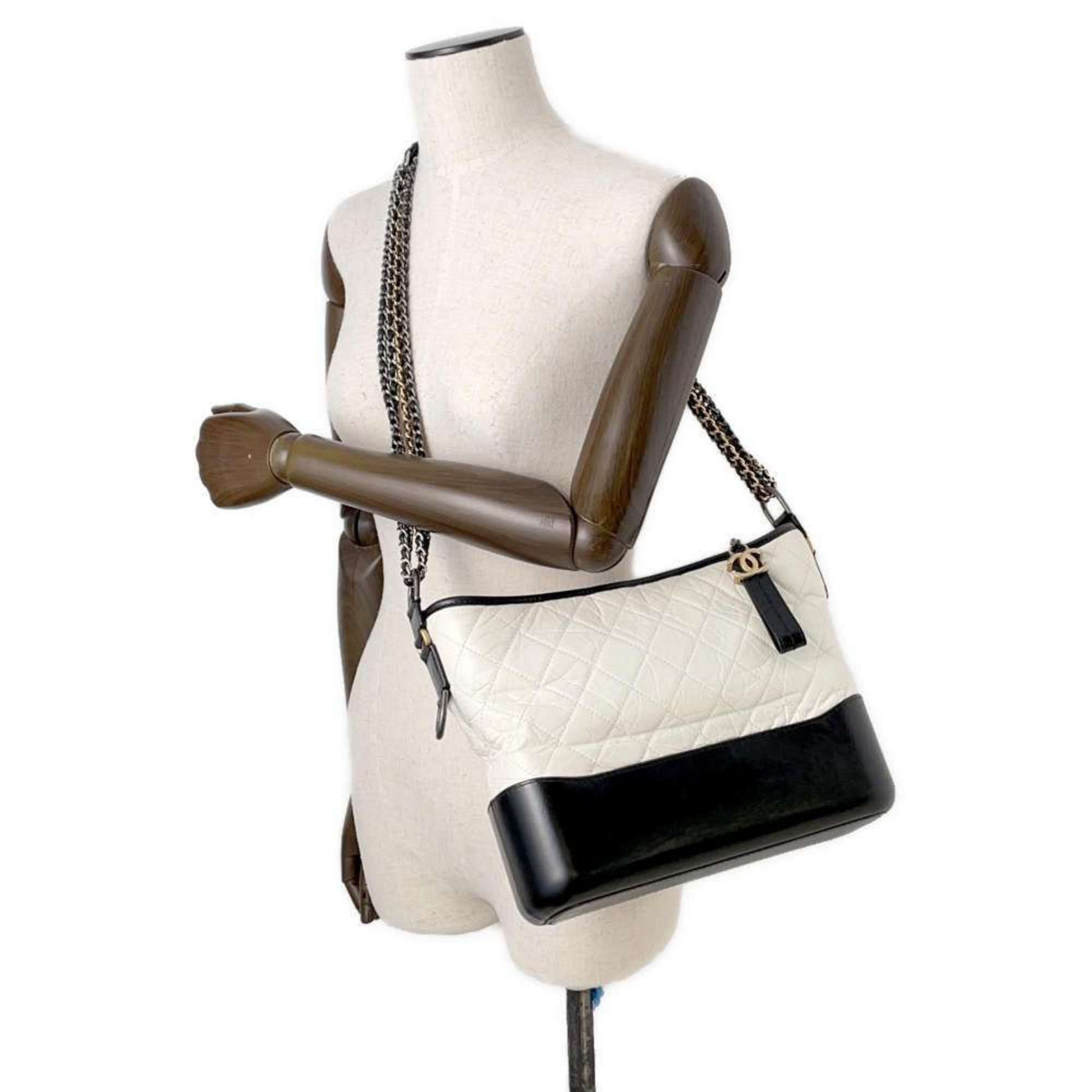 Chanel Gabrielle, White, Leather, shoulder