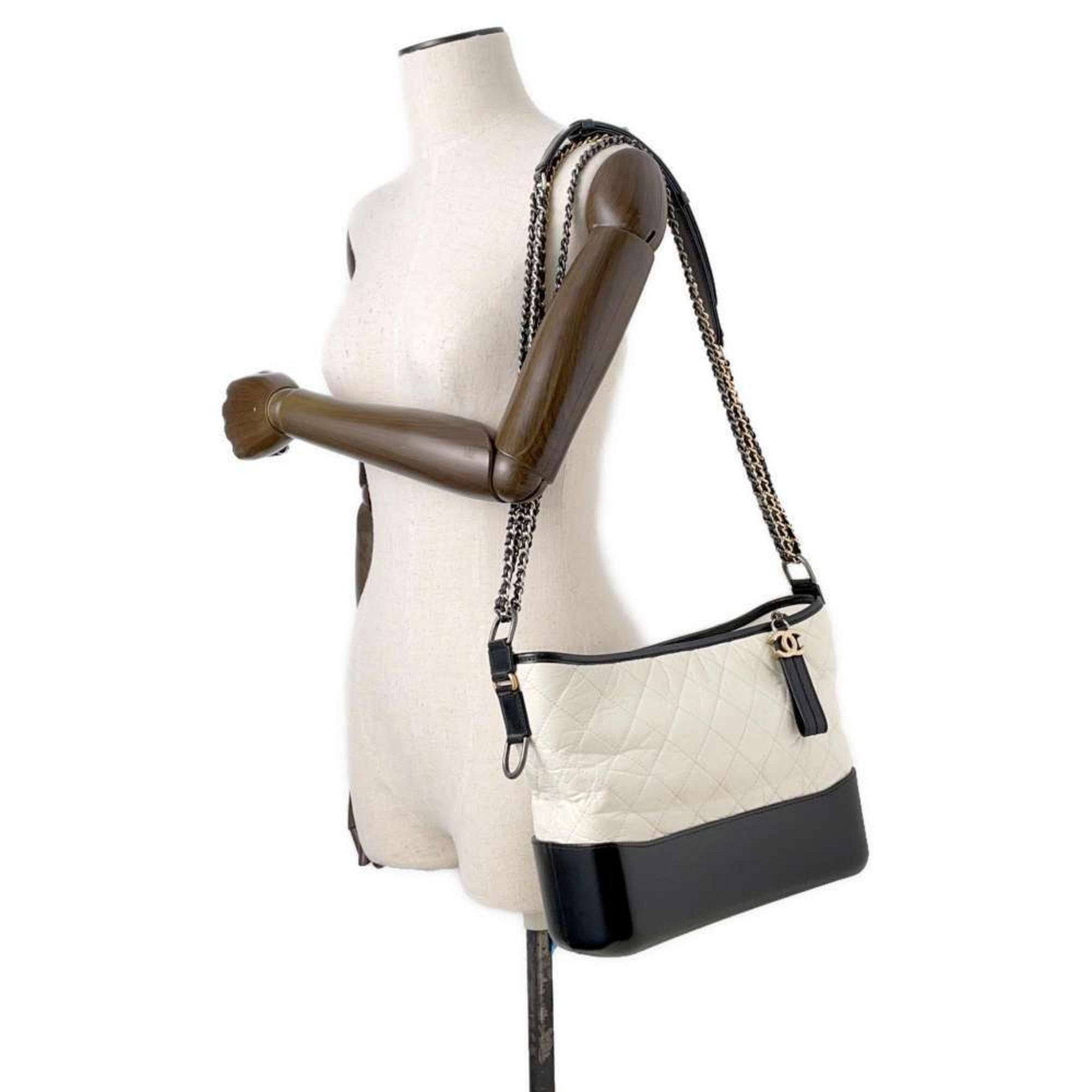 Chanel Gabrielle, White, Leather, shoulder