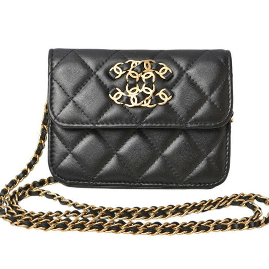 Chanel Wallet On Chain, Black, Leather, clutch