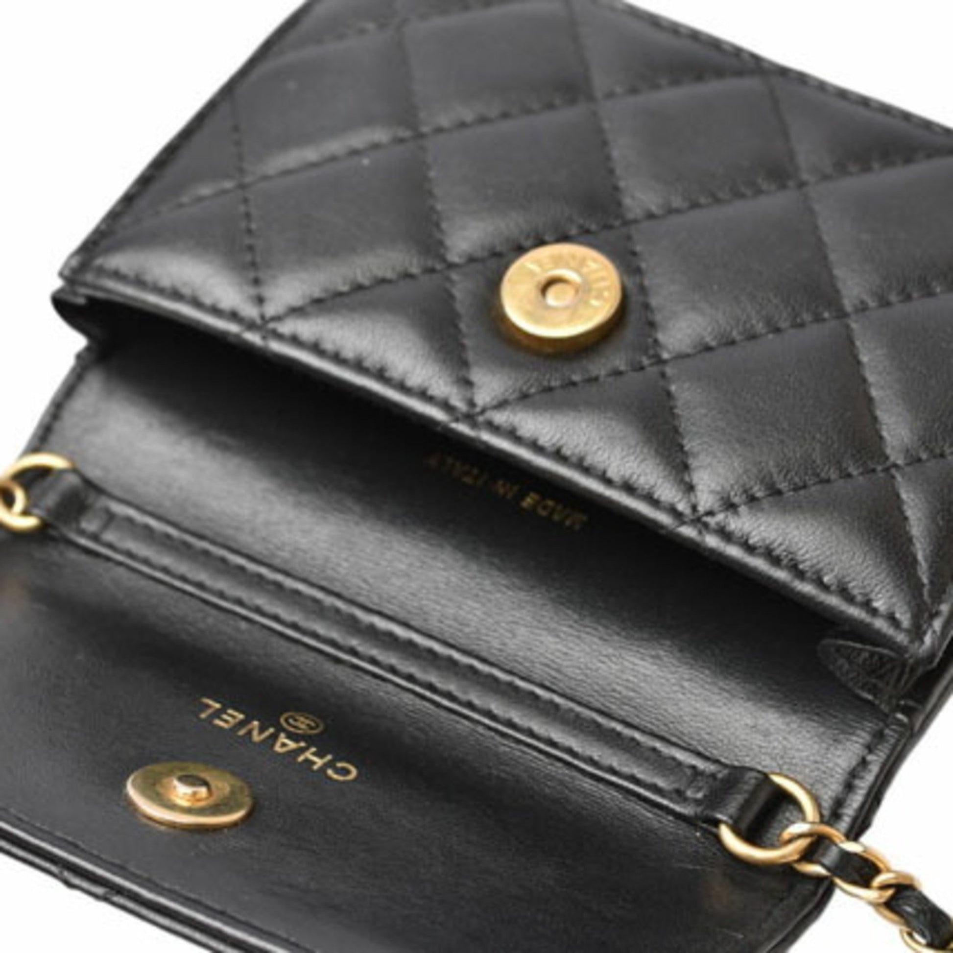 Chanel Wallet On Chain, Black, Leather, clutch