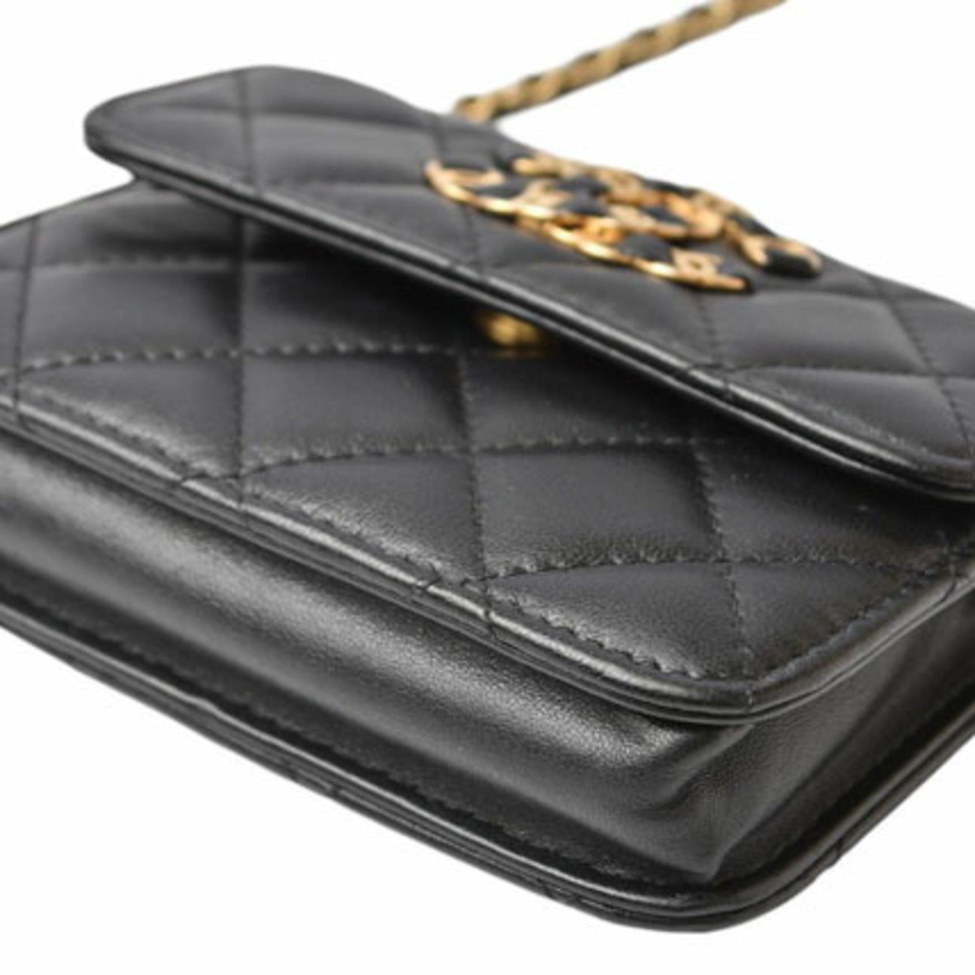 Chanel Wallet On Chain, Black, Leather, clutch