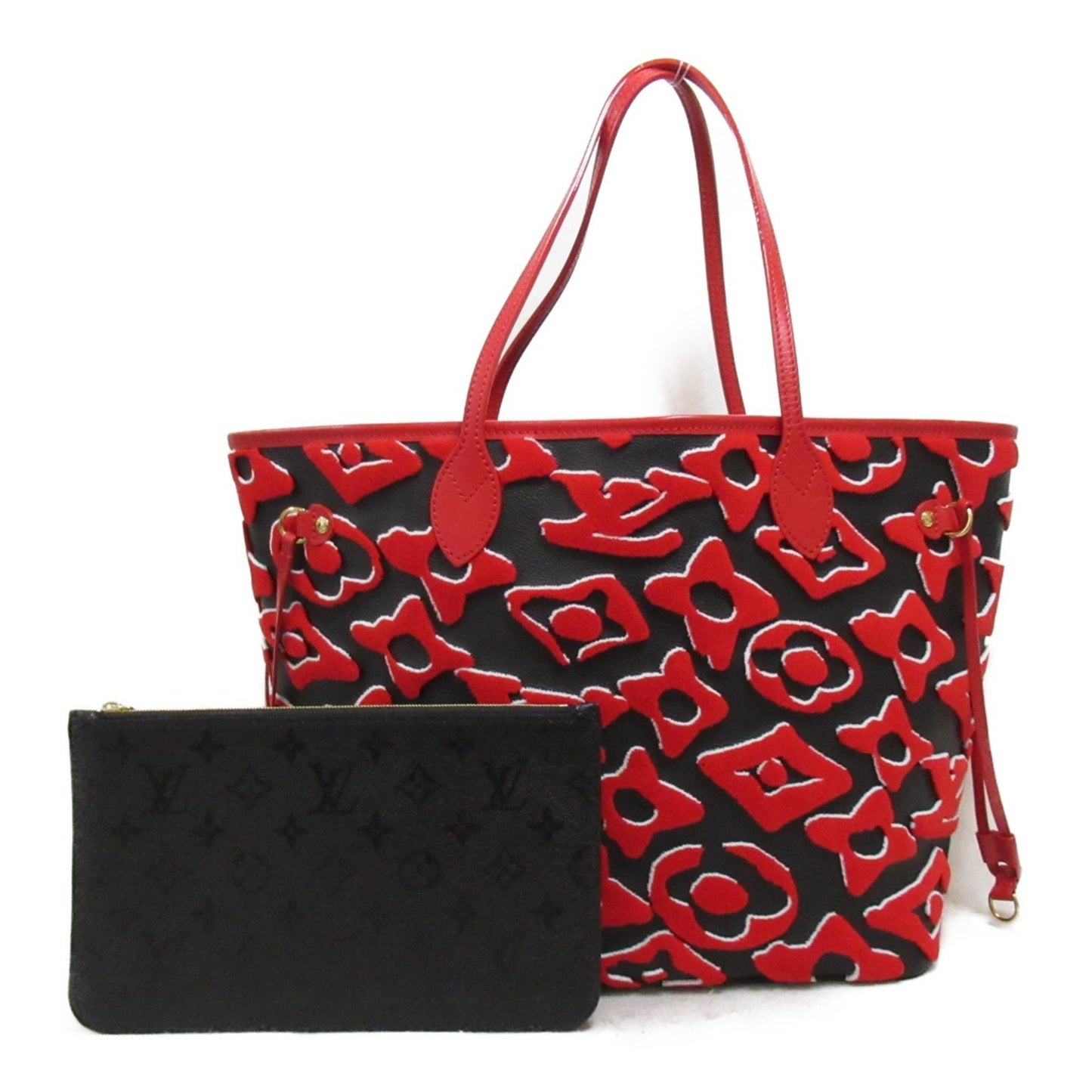 Louis Vuitton Neverfull MM, Red, Leather, tote