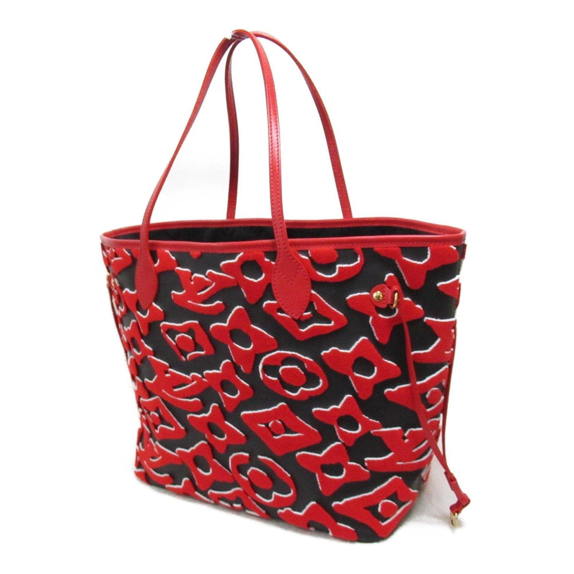 Louis Vuitton Neverfull MM, Red, Leather, tote