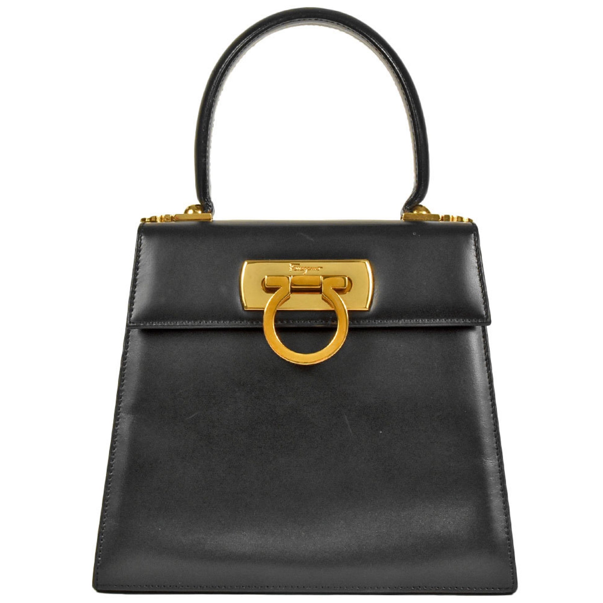 Salvatore Ferragamo Gancini, Black, Leather, handbag